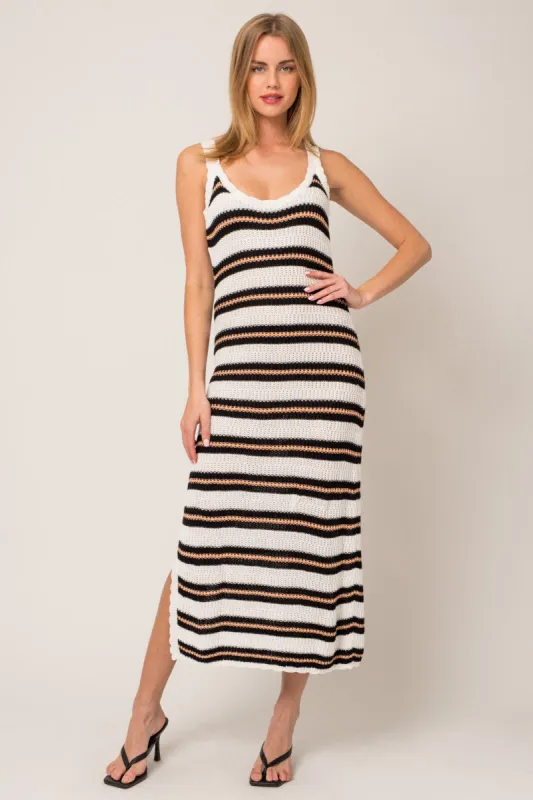 Ivory Stripe Crochet Maxi Dress sold by Pinkblush