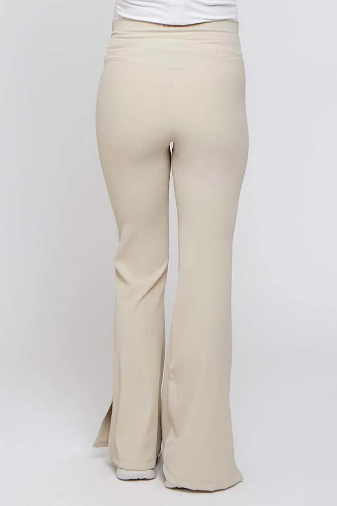 Beige V-Waist Ribbed Bootcut Maternity Leggings sold by Pinkblush product image thumbnail 4