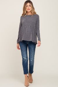 Charcoal Brushed Knit Long Sleeve Peplum Maternity Top sold by Pinkblush