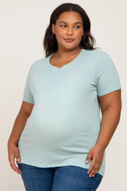 Light Olive Solid Short Sleeve Plus Maternity Top sold by Pinkblush