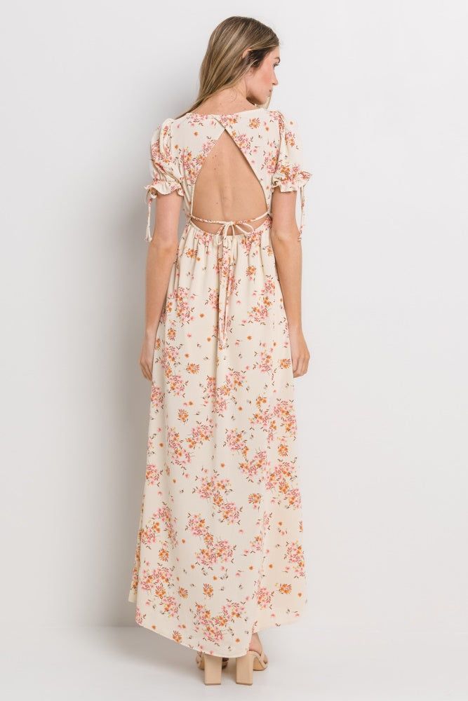 Cream Floral Open Back Maxi Dress sold by Pinkblush product image thumbnail 3