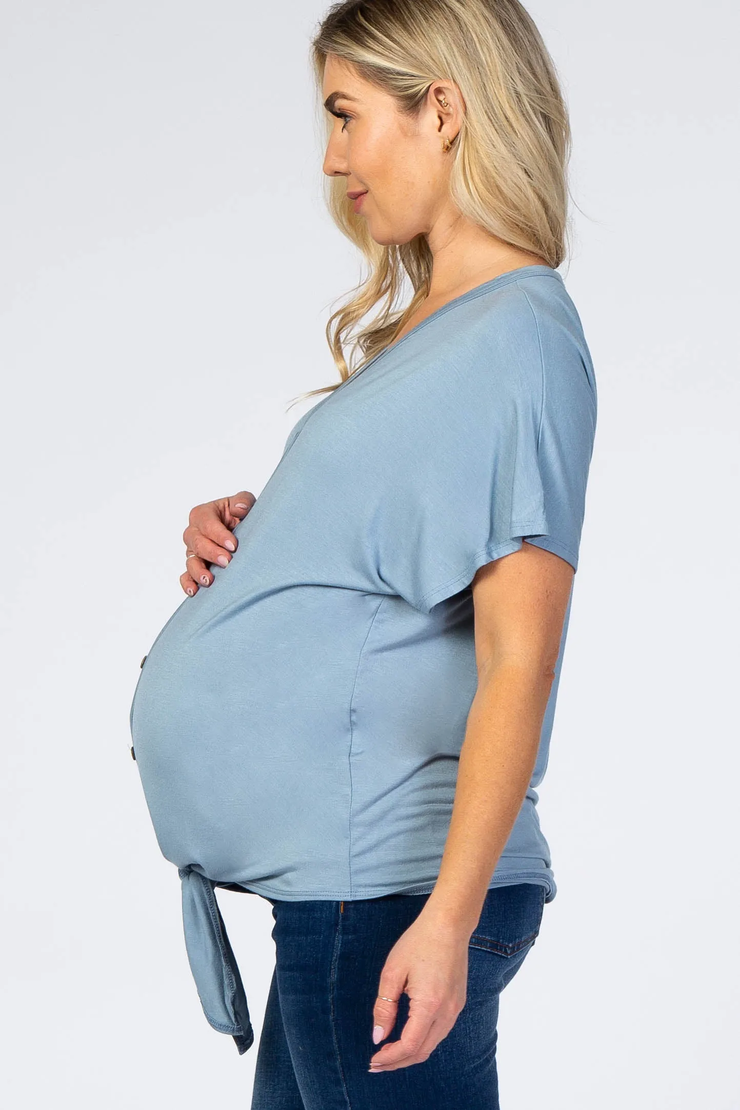 Light Blue Tie Front Short Sleeve Maternity Top sold by Pinkblush product image thumbnail 2