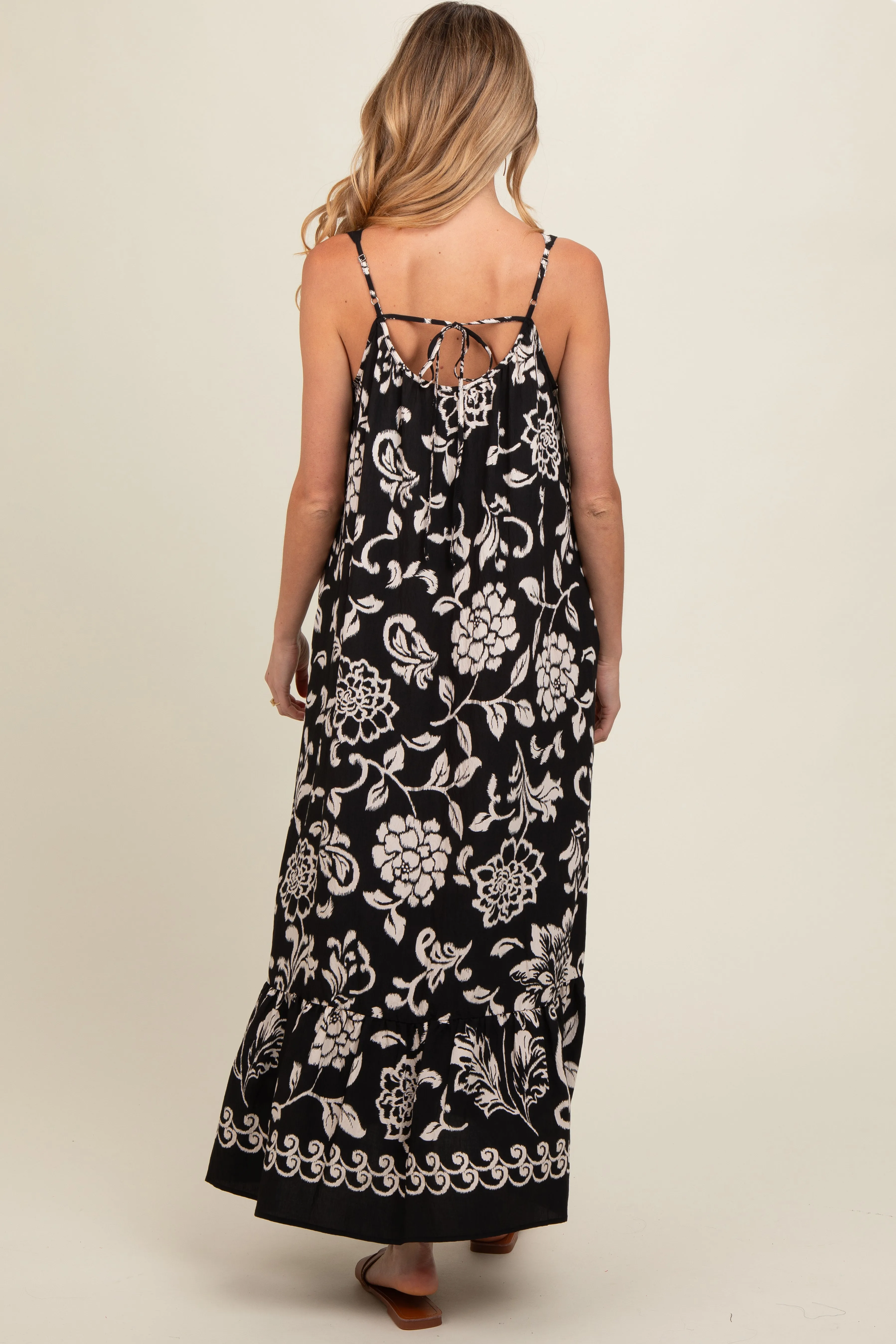 Black Floral Tie Back Maternity Maxi Dress sold by Pinkblush product image thumbnail 3