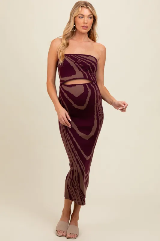 Purple Printed Strapless Cutout Fitted Maternity Maxi Dress sold by Pinkblush