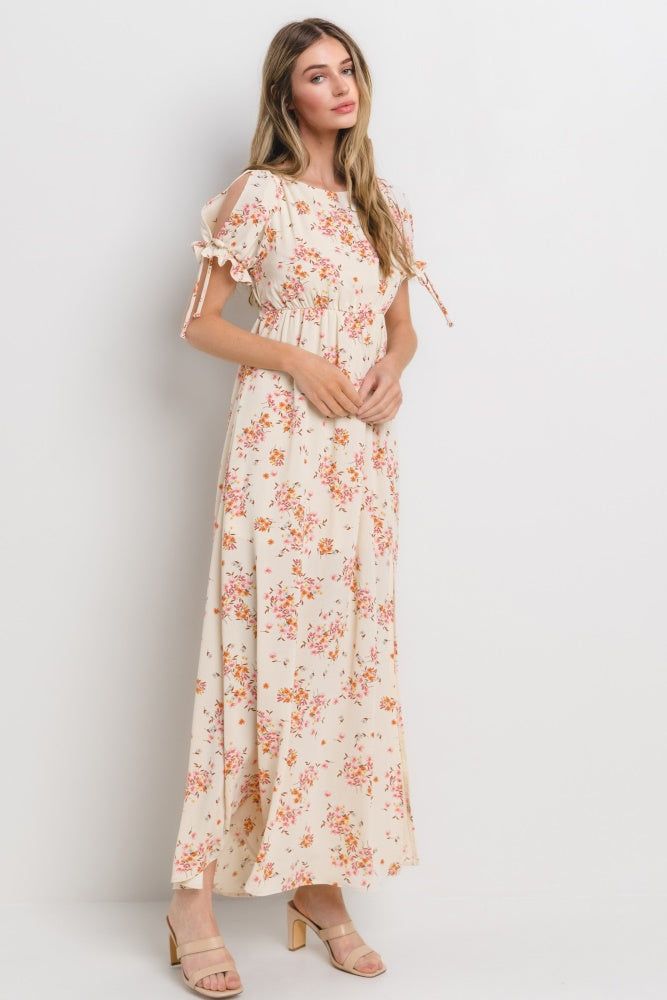 Cream Floral Open Back Maxi Dress sold by Pinkblush product image thumbnail 2