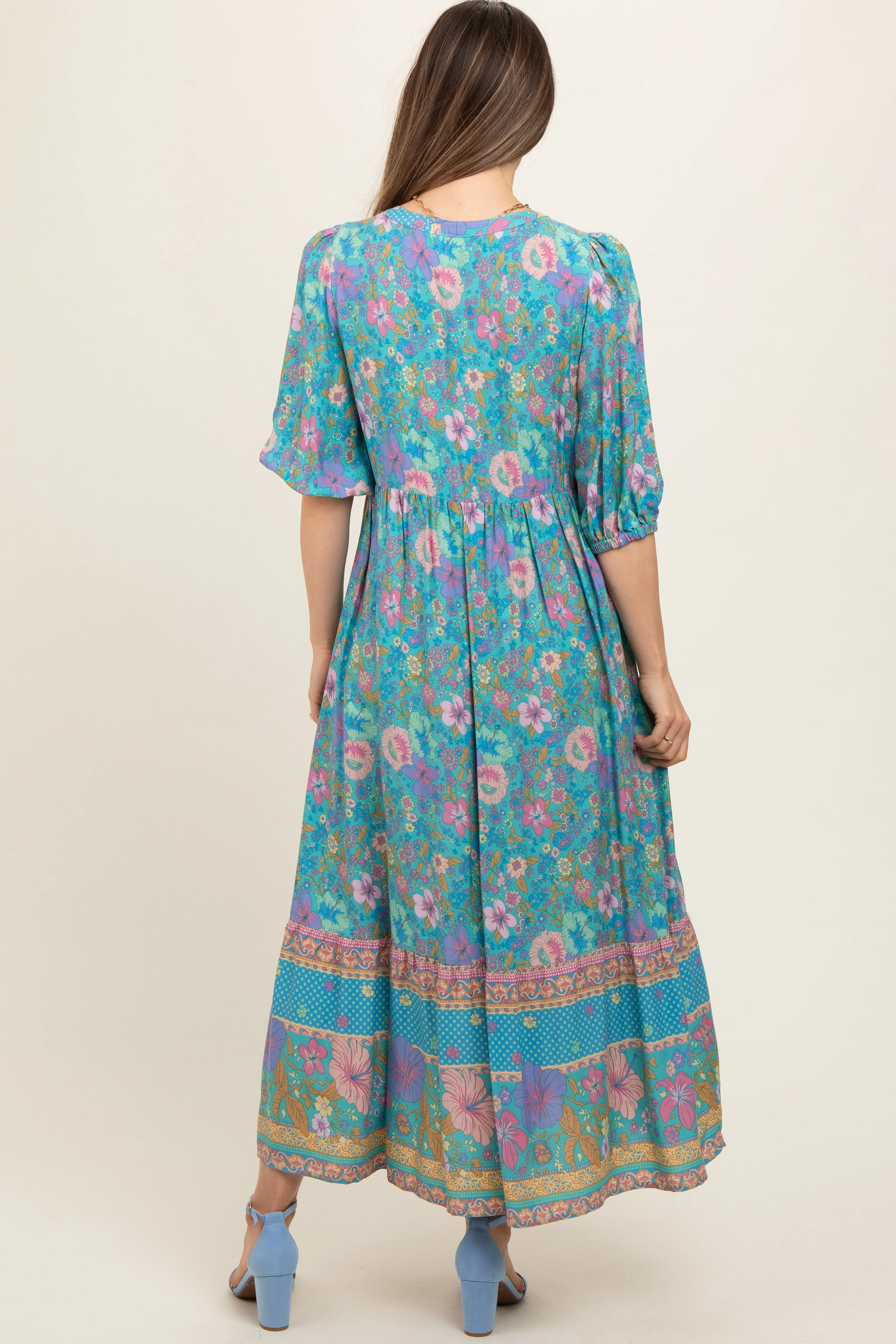 Turquoise Floral Tassel Tie Maternity Maxi Dress sold by Pinkblush product image thumbnail 3