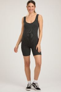 Charcoal Sleeveless Ribbed Biker Short Maternity Romper sold by Pinkblush