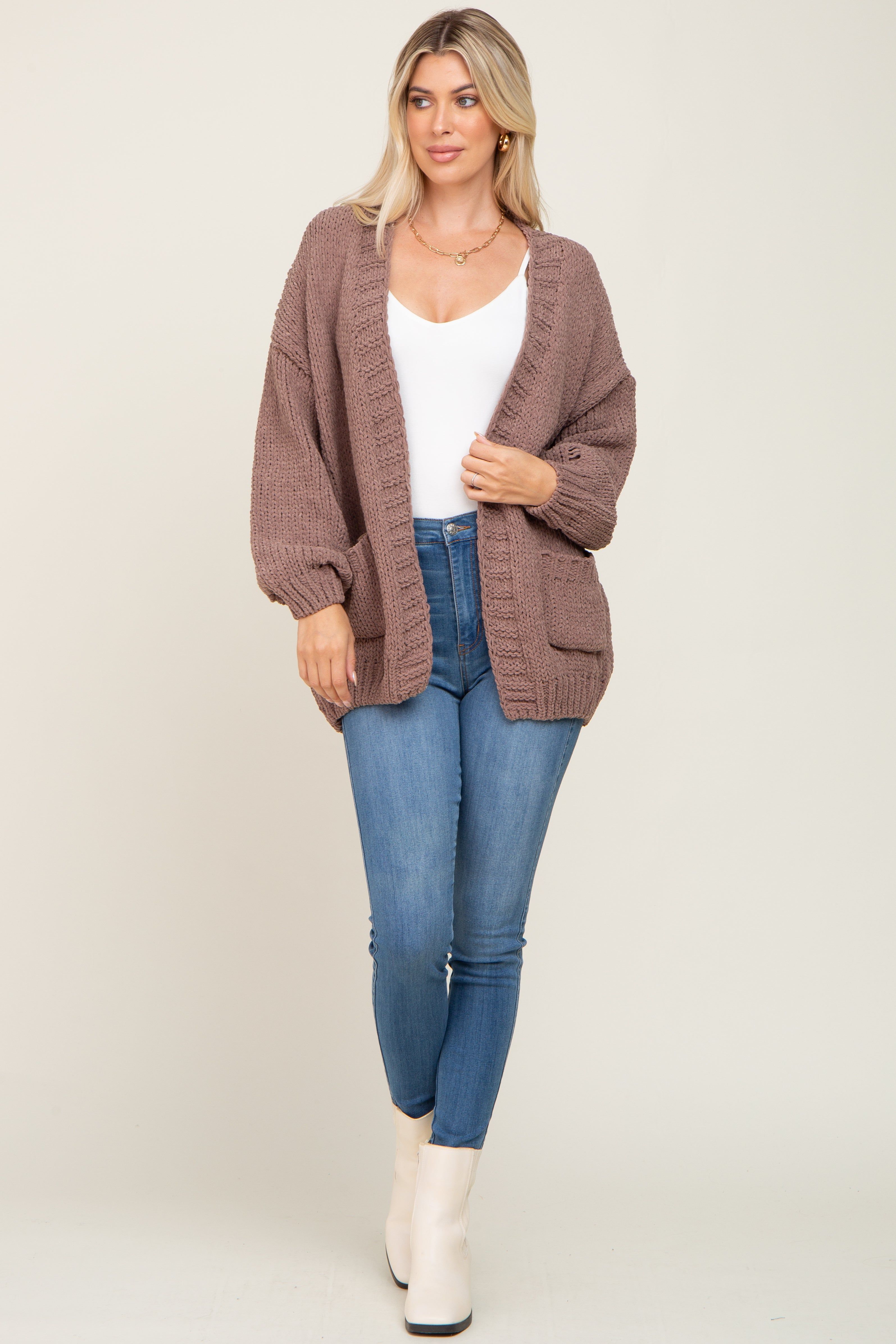 Mocha Oversized Bubble Sleeve Cardigan sold by Pinkblush product image thumbnail 4