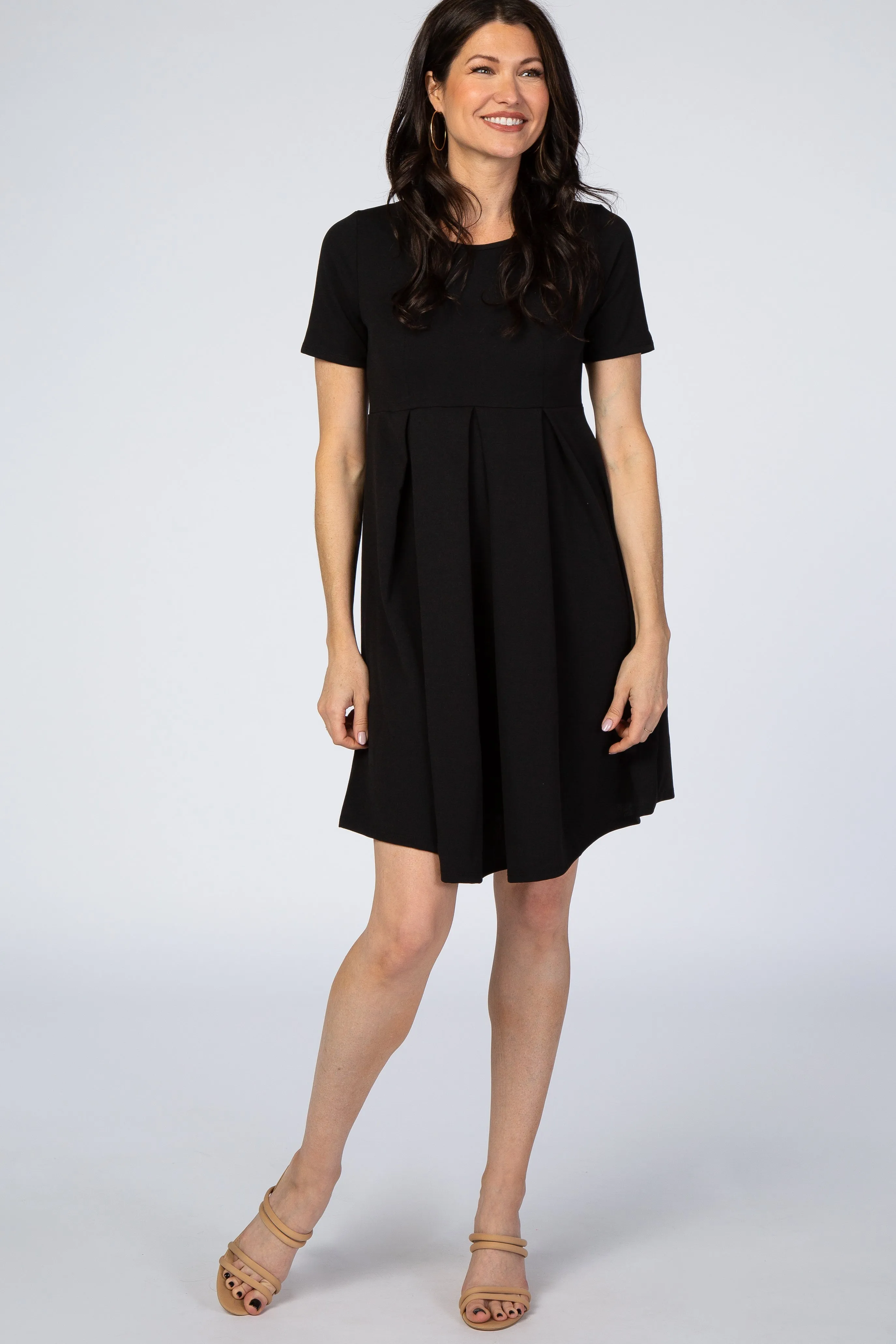 Black Short Sleeve Front Pleat Maternity Dress sold by Pinkblush product image thumbnail 5