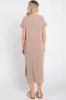 Mocha Ribbed Short Sleeve Midi Dress sold by Pinkblush