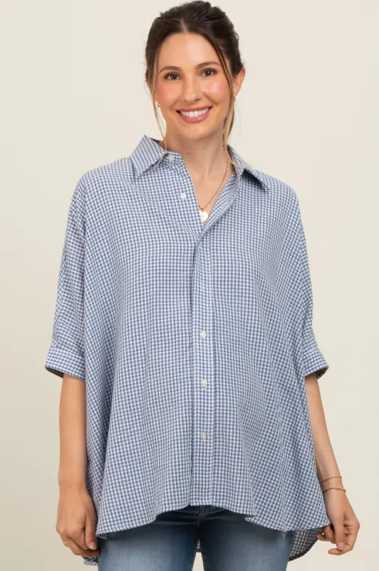 Blue Checkered Oversized Button Down Maternity Shirt sold by Pinkblush