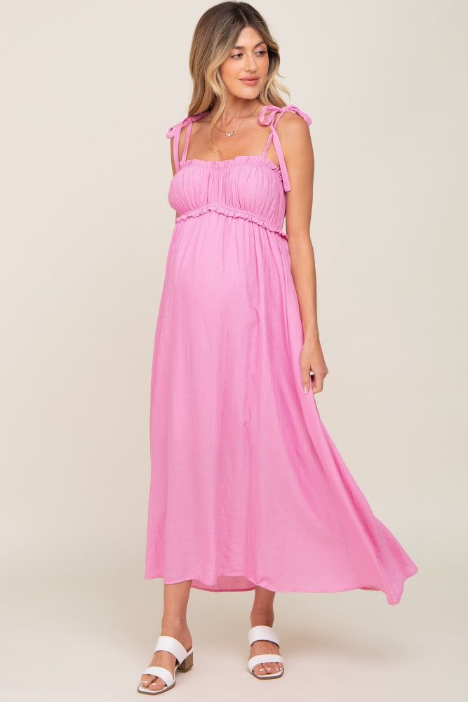 Pink Sleeveless Ruffle Trim Maternity Maxi Dress sold by Pinkblush product image thumbnail 4