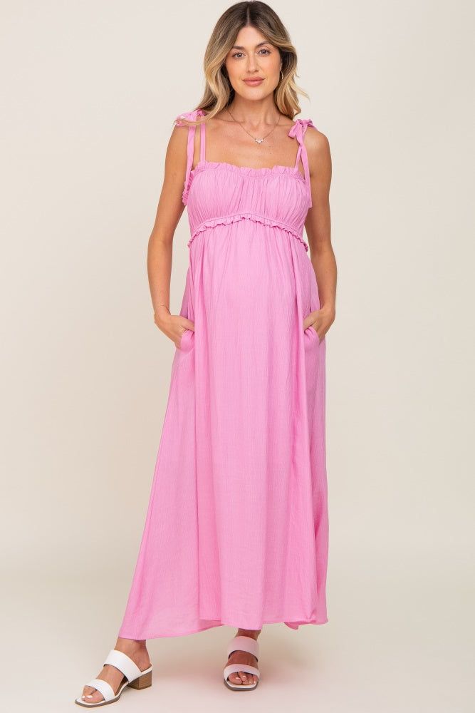 Pink Sleeveless Ruffle Trim Maternity Maxi Dress sold by Pinkblush product image thumbnail 5