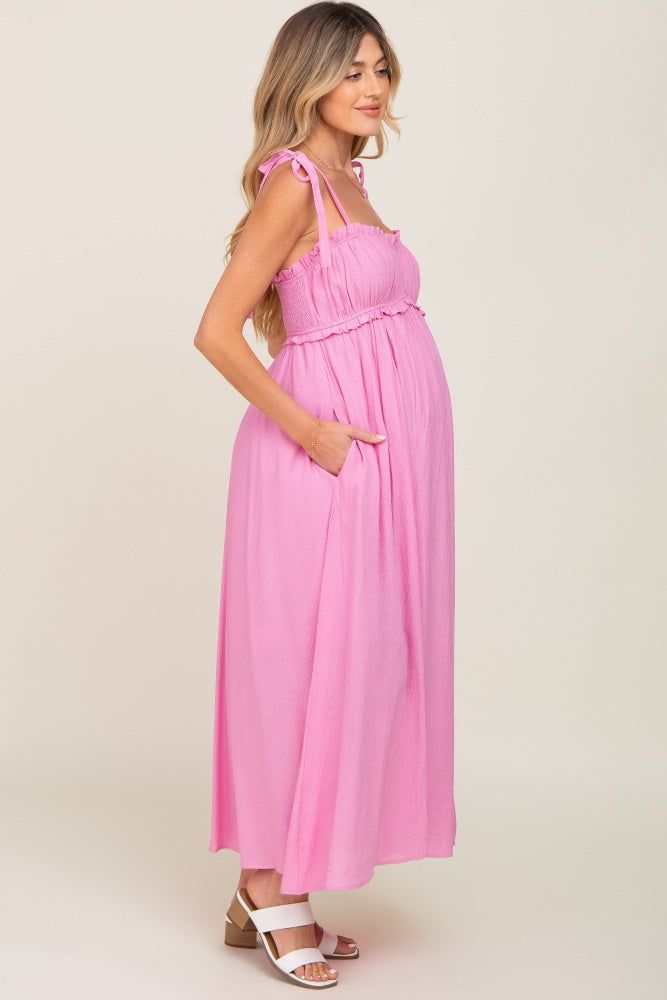 Pink Sleeveless Ruffle Trim Maternity Maxi Dress sold by Pinkblush product image thumbnail 2