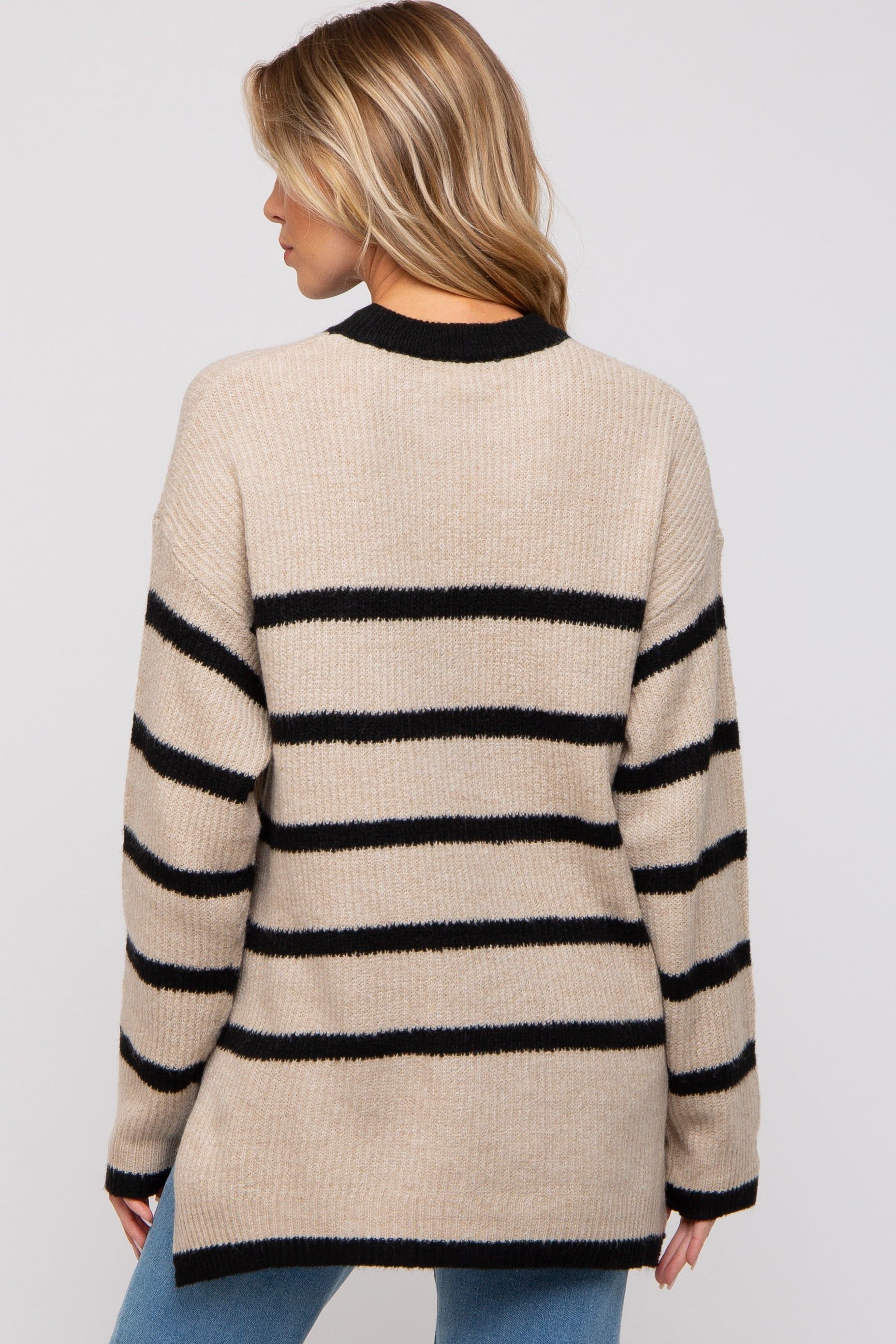 Beige Striped Knit Lightweight Maternity Sweater sold by Pinkblush product image thumbnail 2