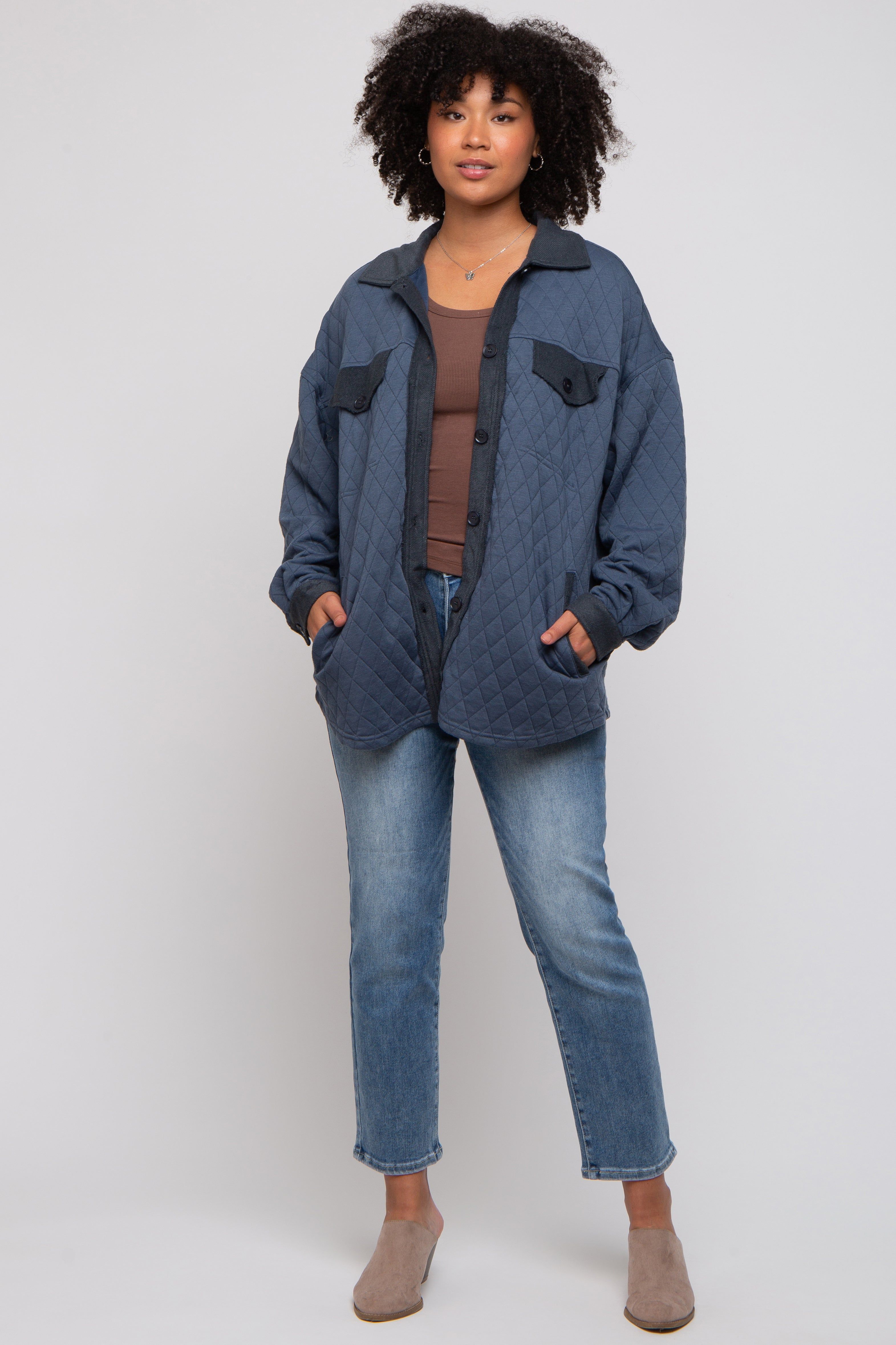 Navy Blue Colorblock Quilted Shirt Jacket sold by Pinkblush product image thumbnail 4