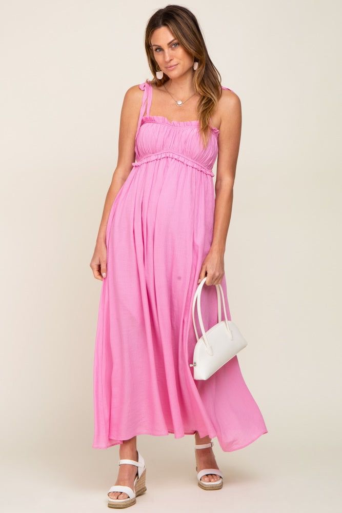 Pink Sleeveless Ruffle Trim Maternity Maxi Dress sold by Pinkblush product image thumbnail 6