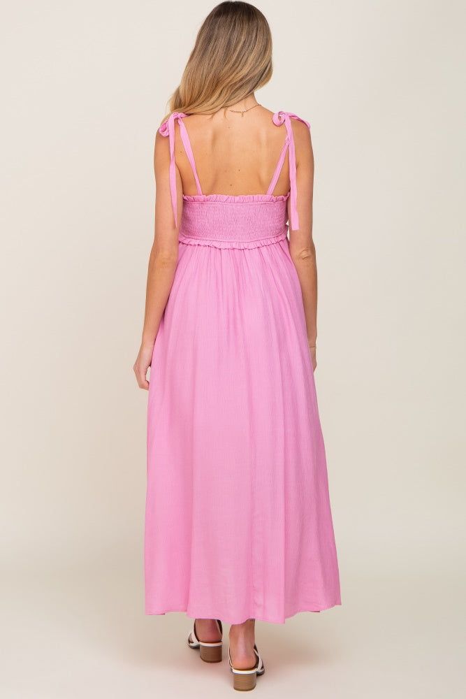 Pink Sleeveless Ruffle Trim Maternity Maxi Dress sold by Pinkblush product image thumbnail 3