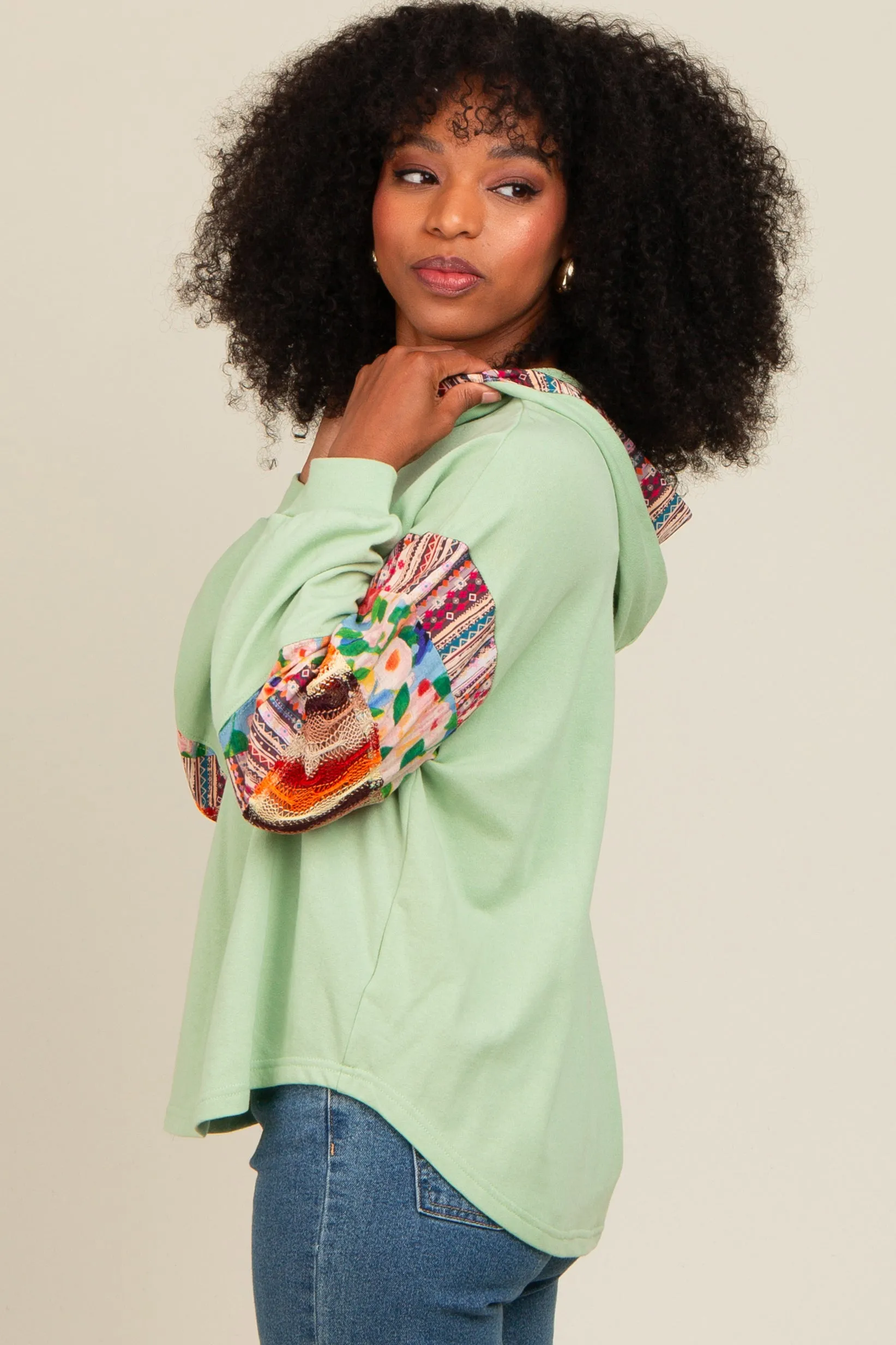 Mint Green Contrast Print Sleeve Hooded Top sold by Pinkblush product image thumbnail 3
