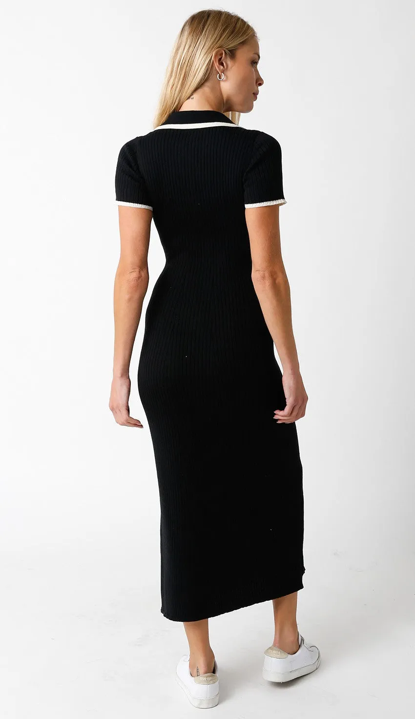 Black Ribbed Knit Collared Button Front Dress sold by Pinkblush product image thumbnail 2