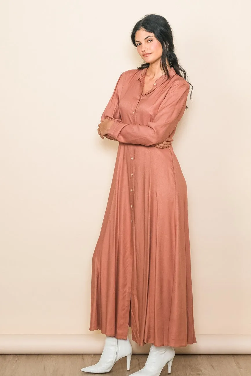 Rust Collared Button Down Long Sleeve Maxi Dress sold by Pinkblush product image thumbnail 2