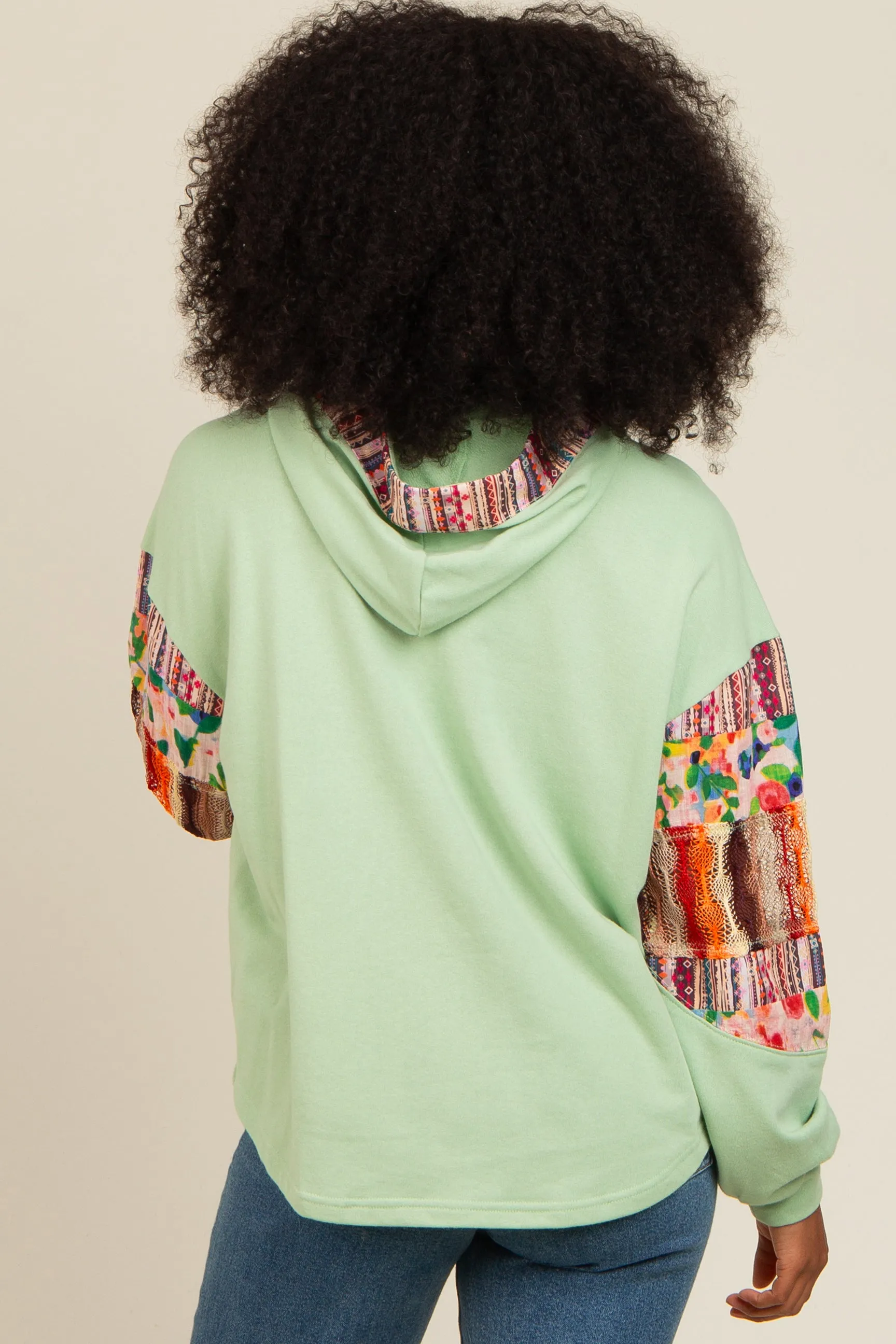 Mint Green Contrast Print Sleeve Hooded Top sold by Pinkblush product image thumbnail 4