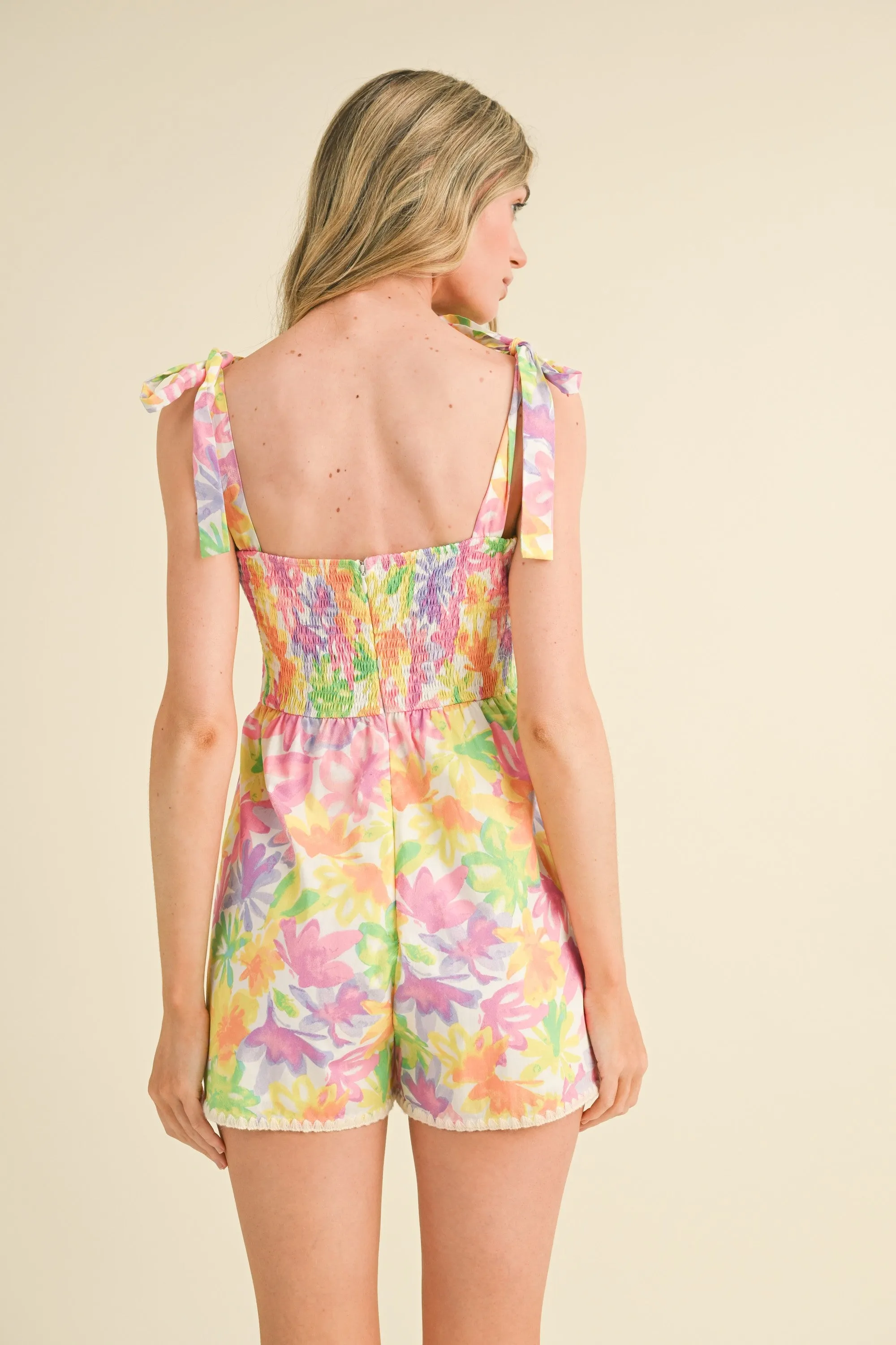 Lime Orange Floral Romper With Scallop Stitch Trim sold by Pinkblush product image thumbnail 5