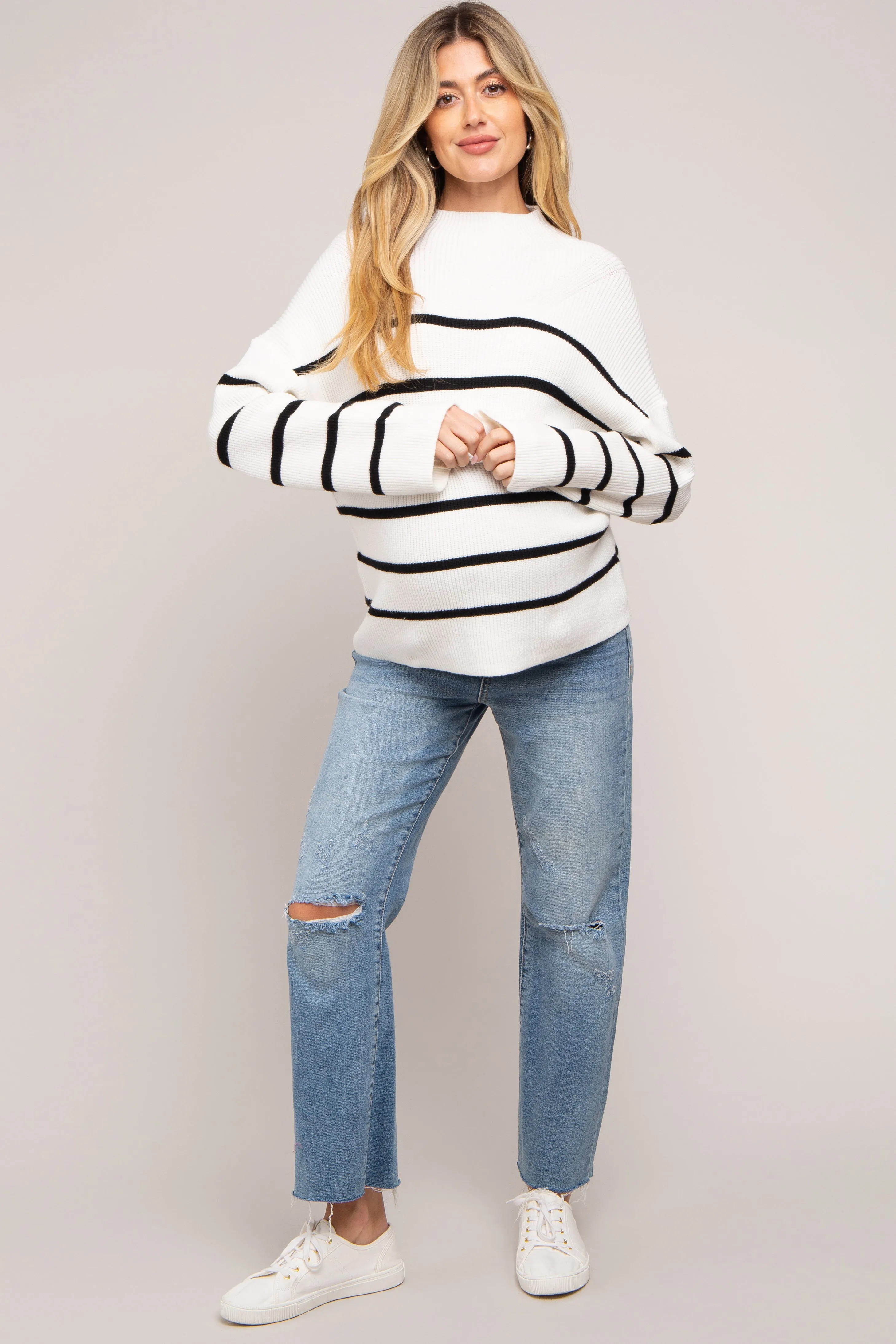 Ivory Striped Mock Neck Maternity Sweater sold by Pinkblush product image thumbnail 4