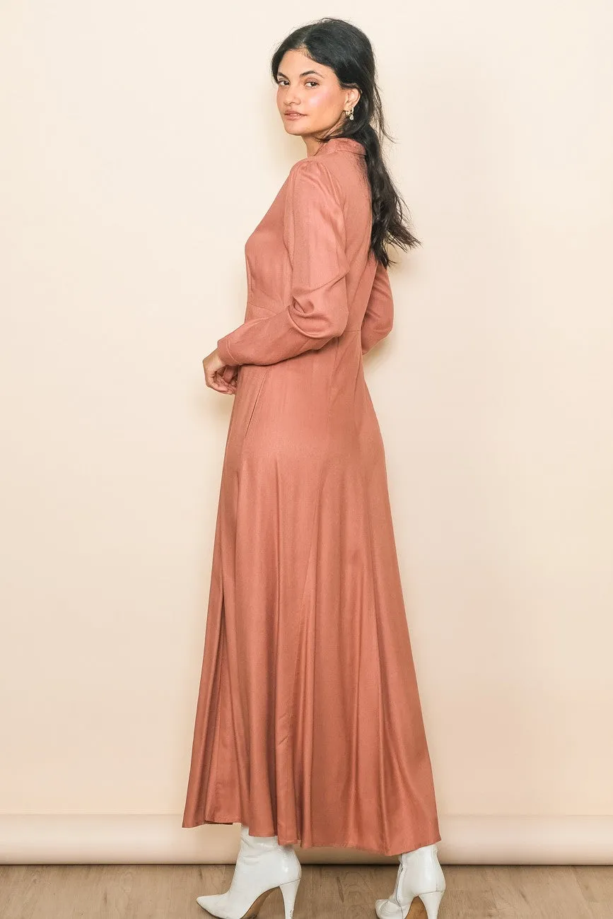 Rust Collared Button Down Long Sleeve Maxi Dress sold by Pinkblush product image thumbnail 3