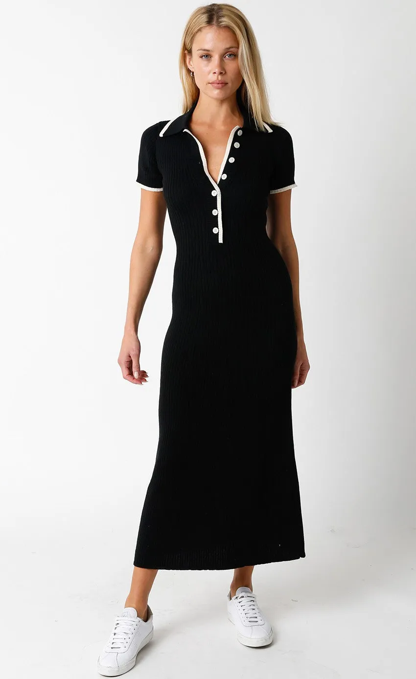 Black Ribbed Knit Collared Button Front Dress sold by Pinkblush