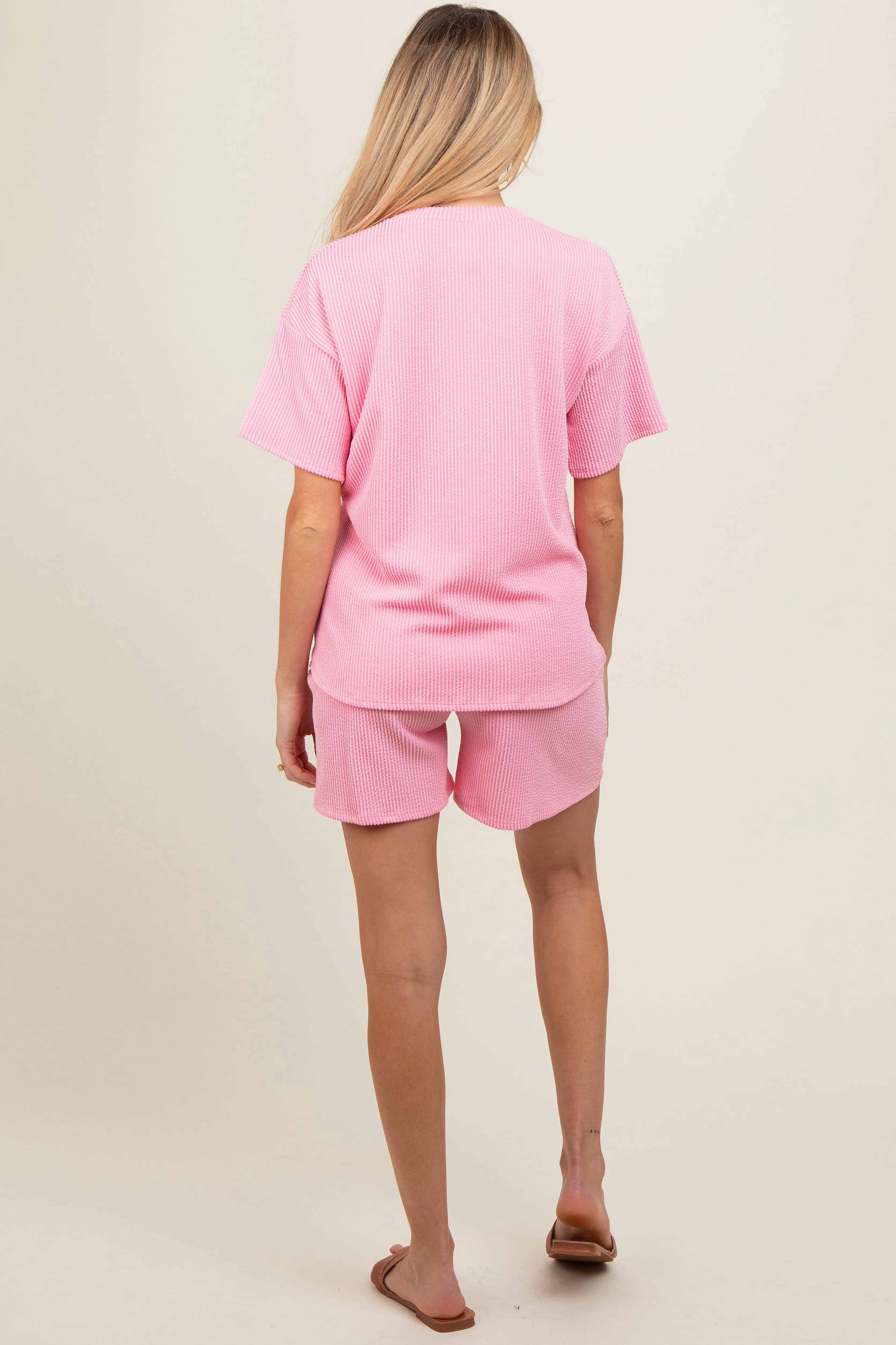 Pink Ribbed Short Sleeve Maternity Pajama Set sold by Pinkblush product image thumbnail 3