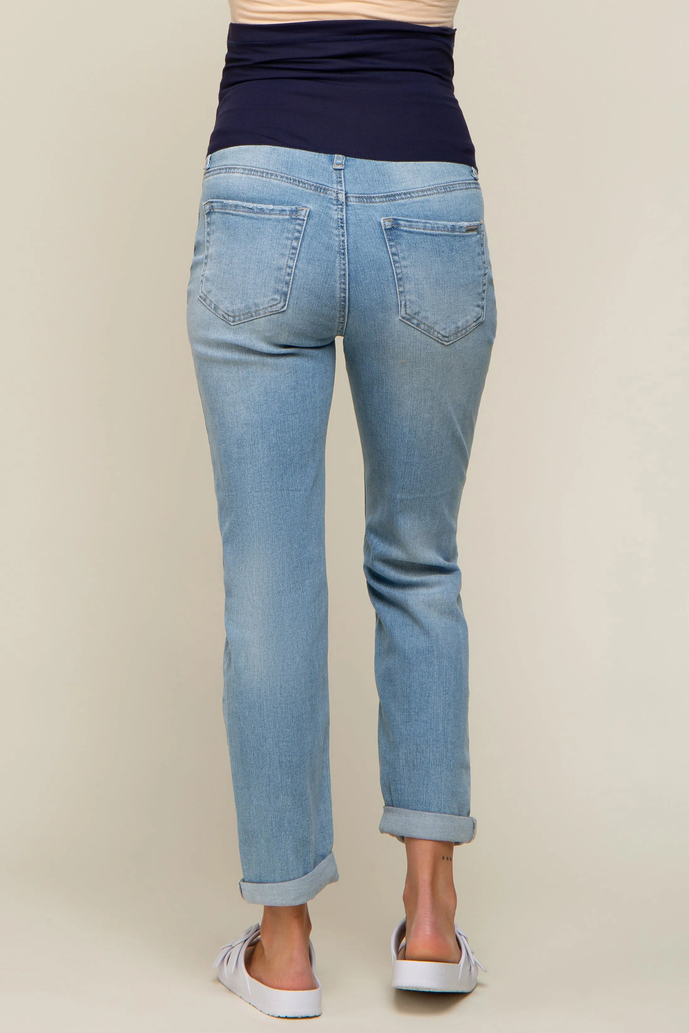 Light Blue Distressed Cuffed Maternity Skinny Jeans sold by Pinkblush product image thumbnail 4