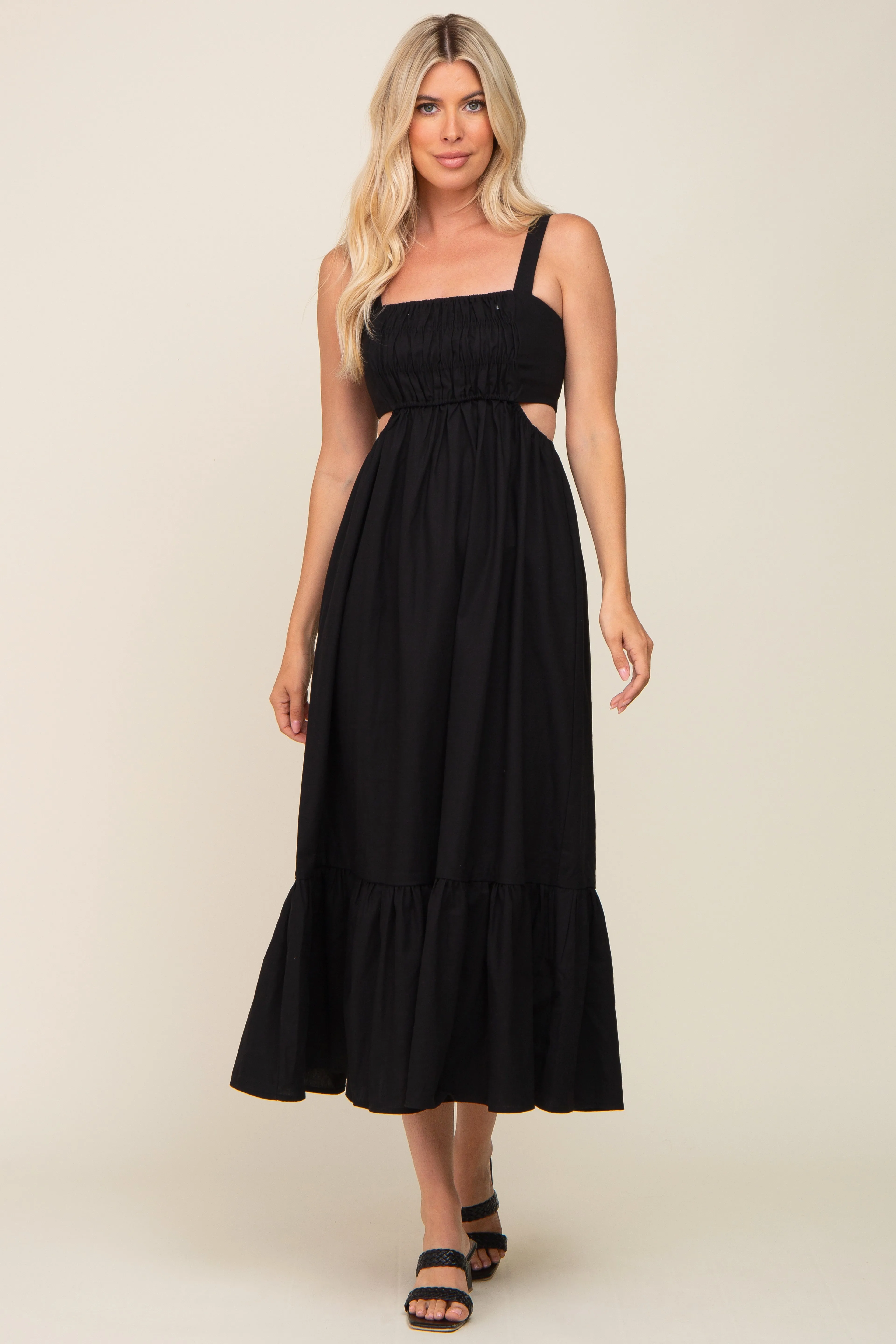 Black Sleeveless Cutout Ruffle Hem Maxi Dress sold by Pinkblush product image thumbnail 4