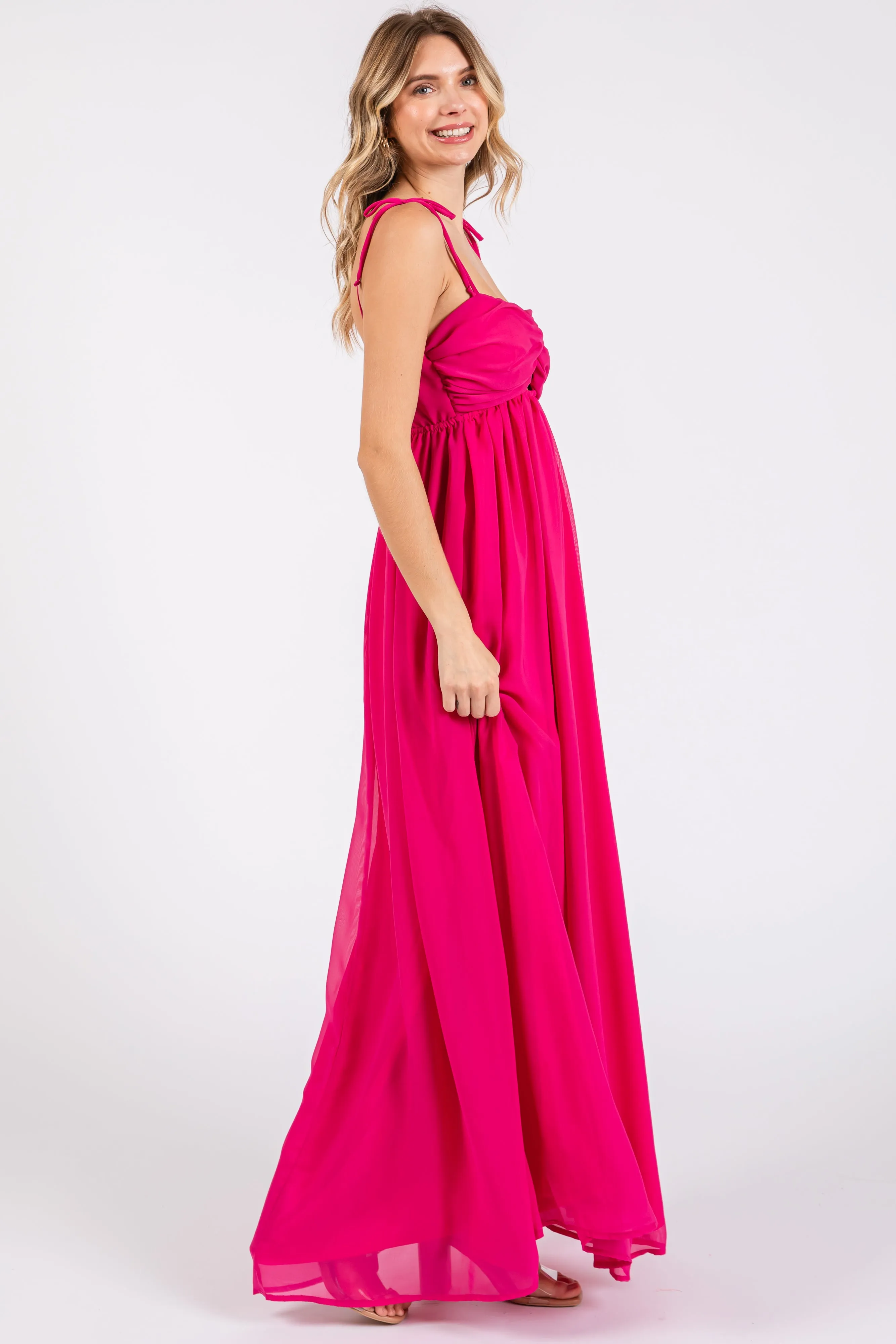 Fuchsia Chiffon Sleeveless Cutout Front Maxi Dress sold by Pinkblush product image thumbnail 2