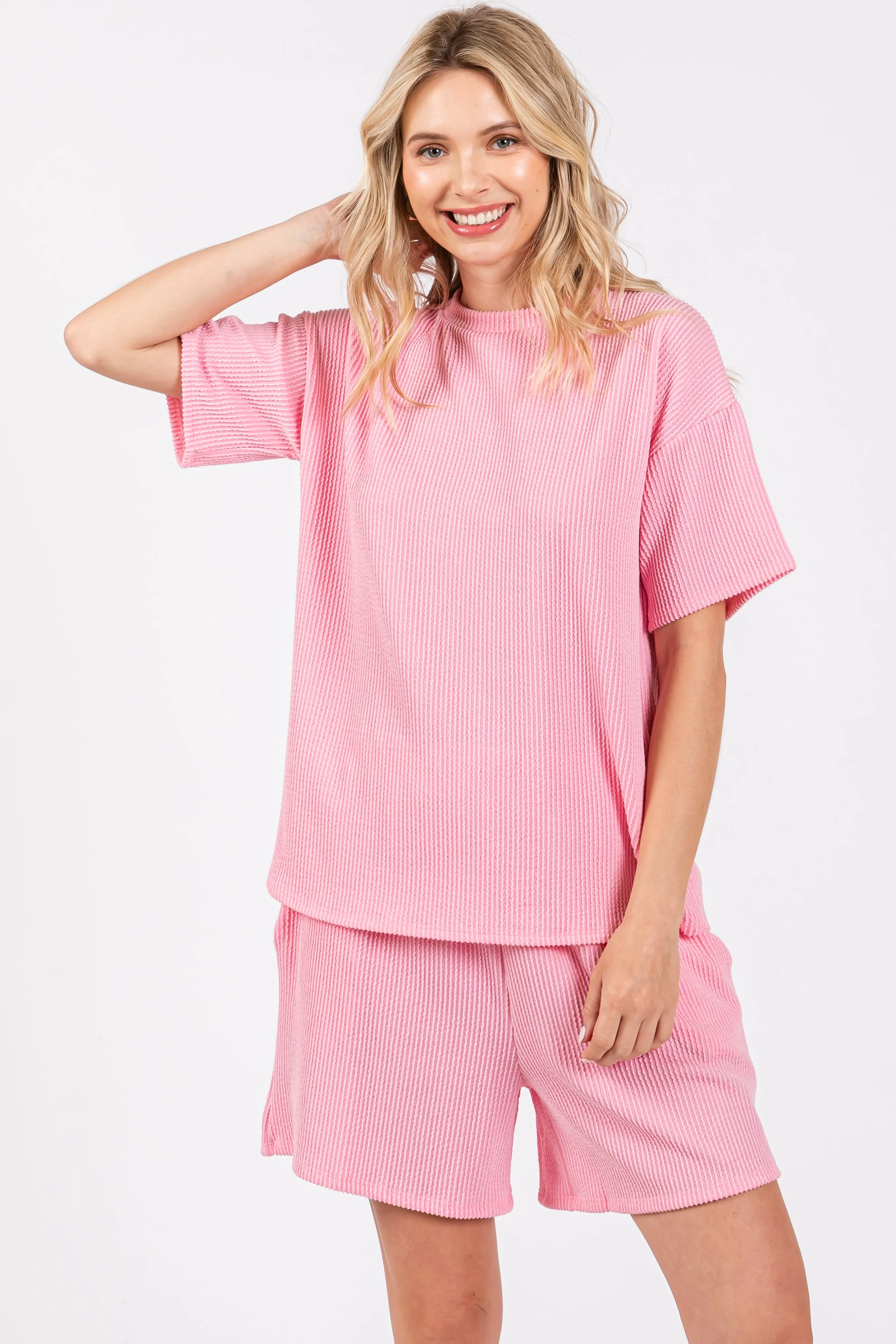 Pink Ribbed Short Sleeve Maternity Pajama Set sold by Pinkblush product image thumbnail 4