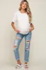 Light Blue Distressed Cuffed Maternity Skinny Jeans sold by Pinkblush