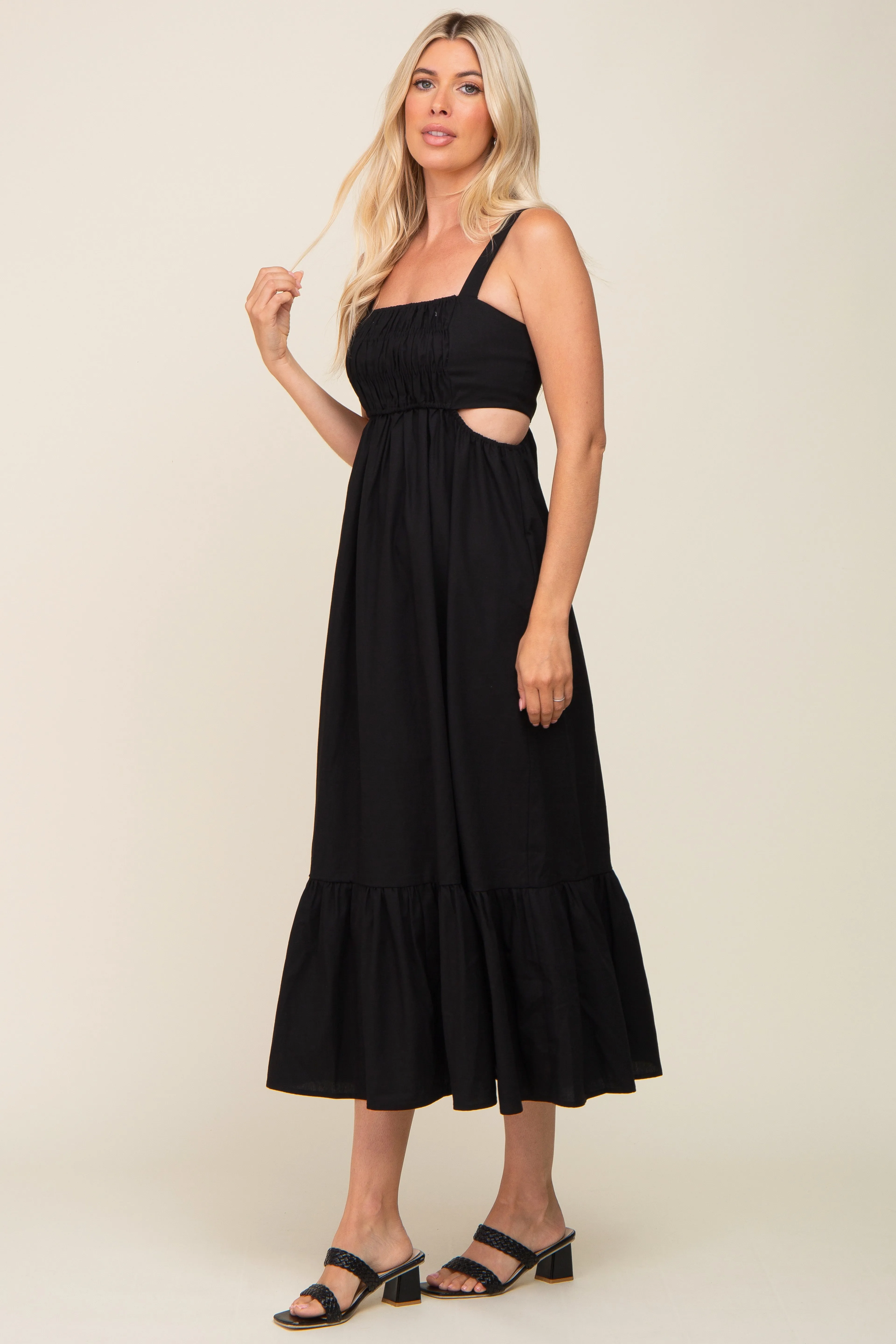 Black Sleeveless Cutout Ruffle Hem Maxi Dress sold by Pinkblush product image thumbnail 2