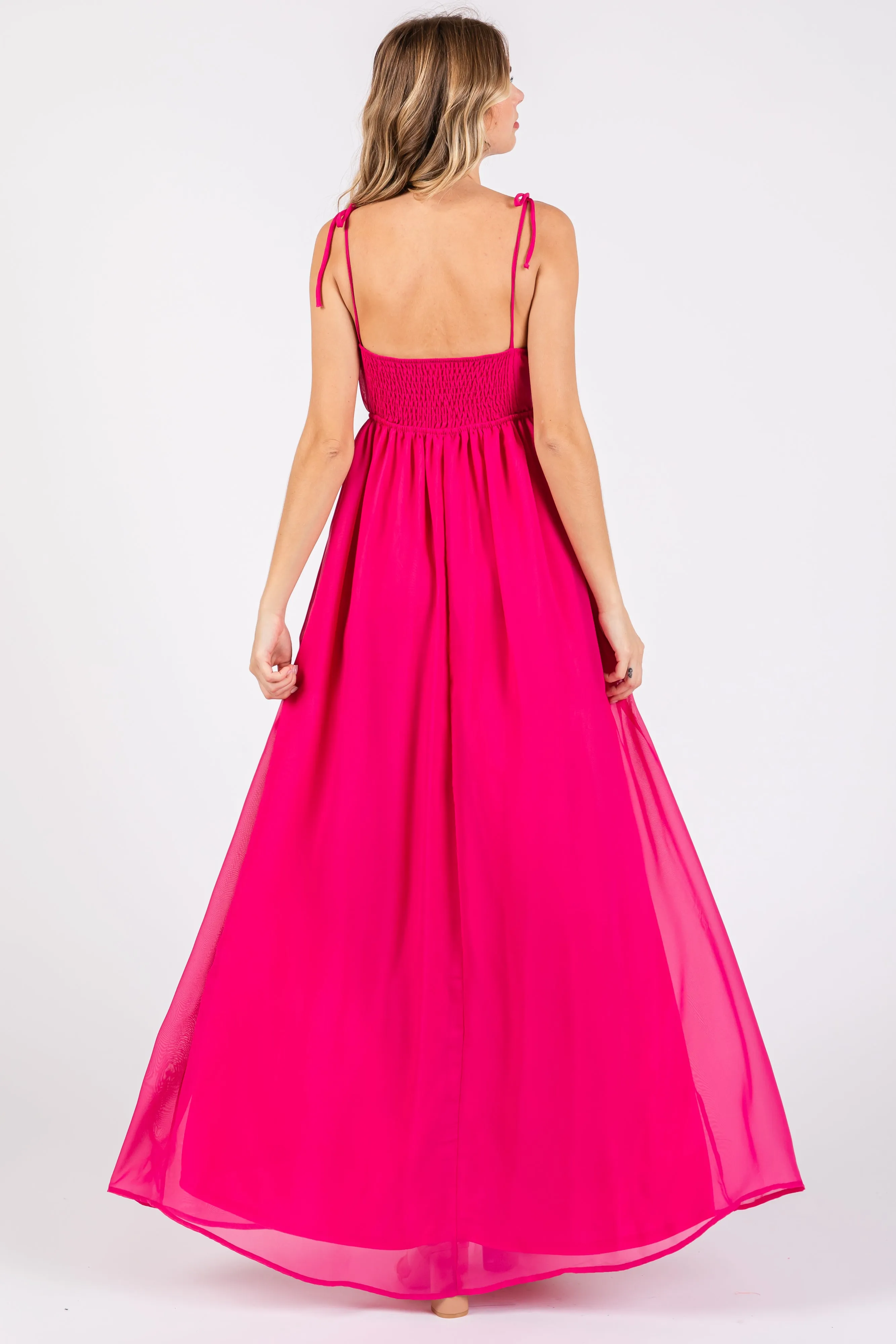 Fuchsia Chiffon Sleeveless Cutout Front Maxi Dress sold by Pinkblush product image thumbnail 3