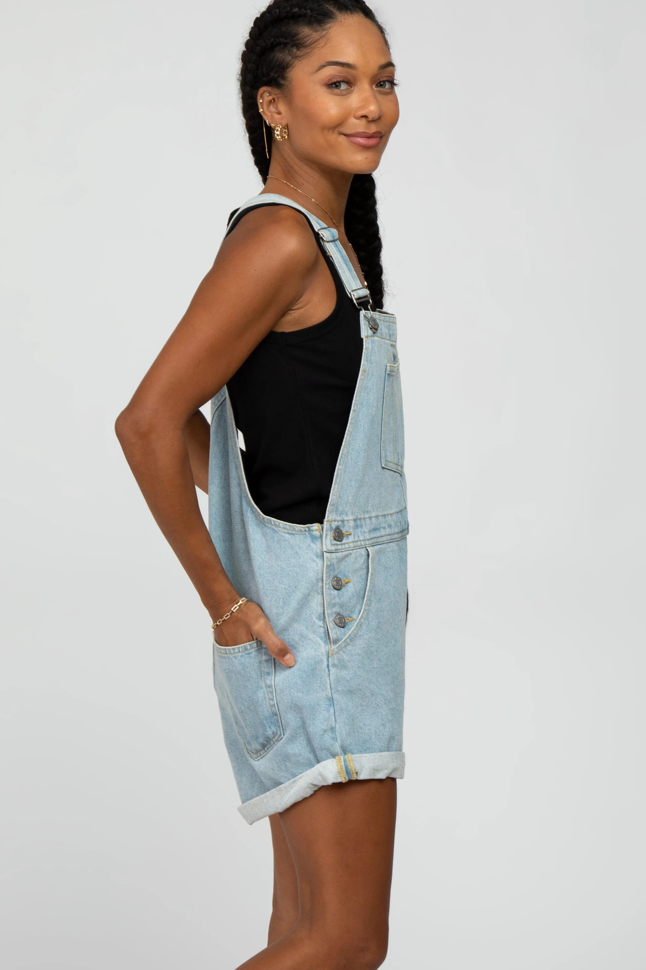 Light Blue Denim Short Overalls sold by Pinkblush product image thumbnail 4