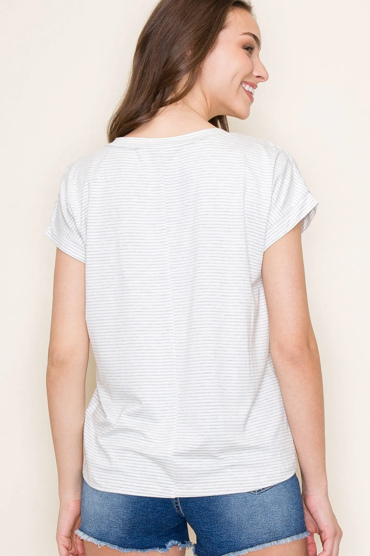 Heather Grey Striped V-Neck Short Sleeve Top sold by Pinkblush product image thumbnail 2