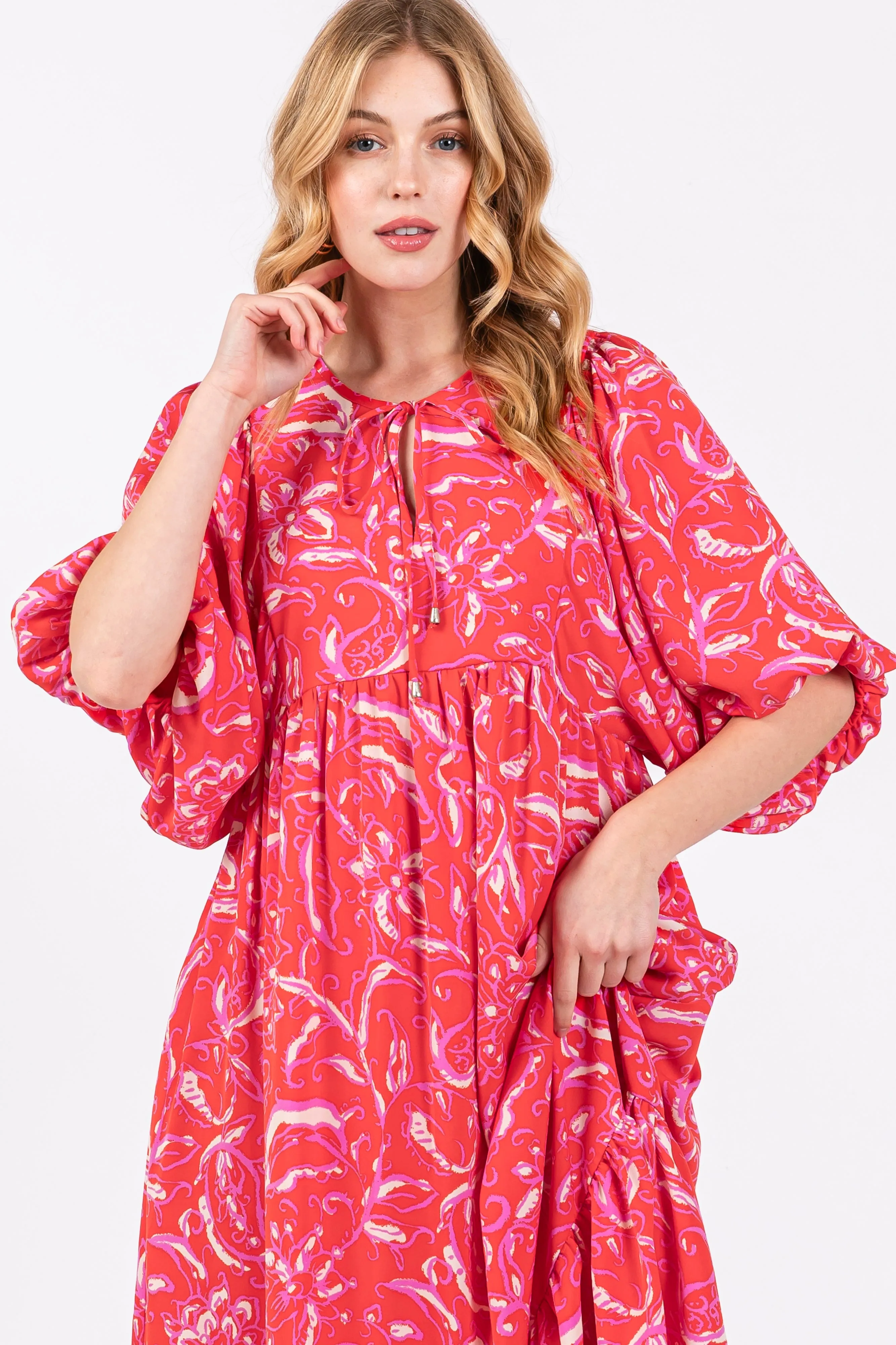 Red Floral Tiered Midi Dress sold by Pinkblush product image thumbnail 4