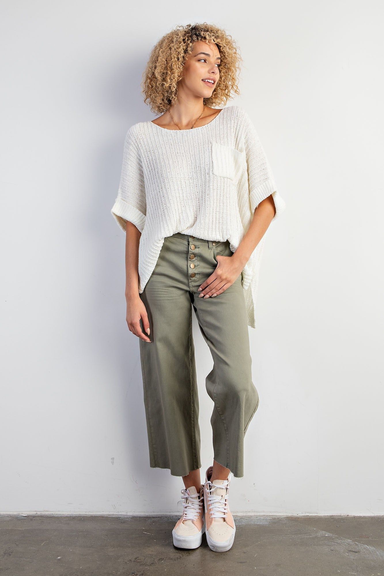 Faded Olive Wide Leg Twill Trousers sold by Pinkblush