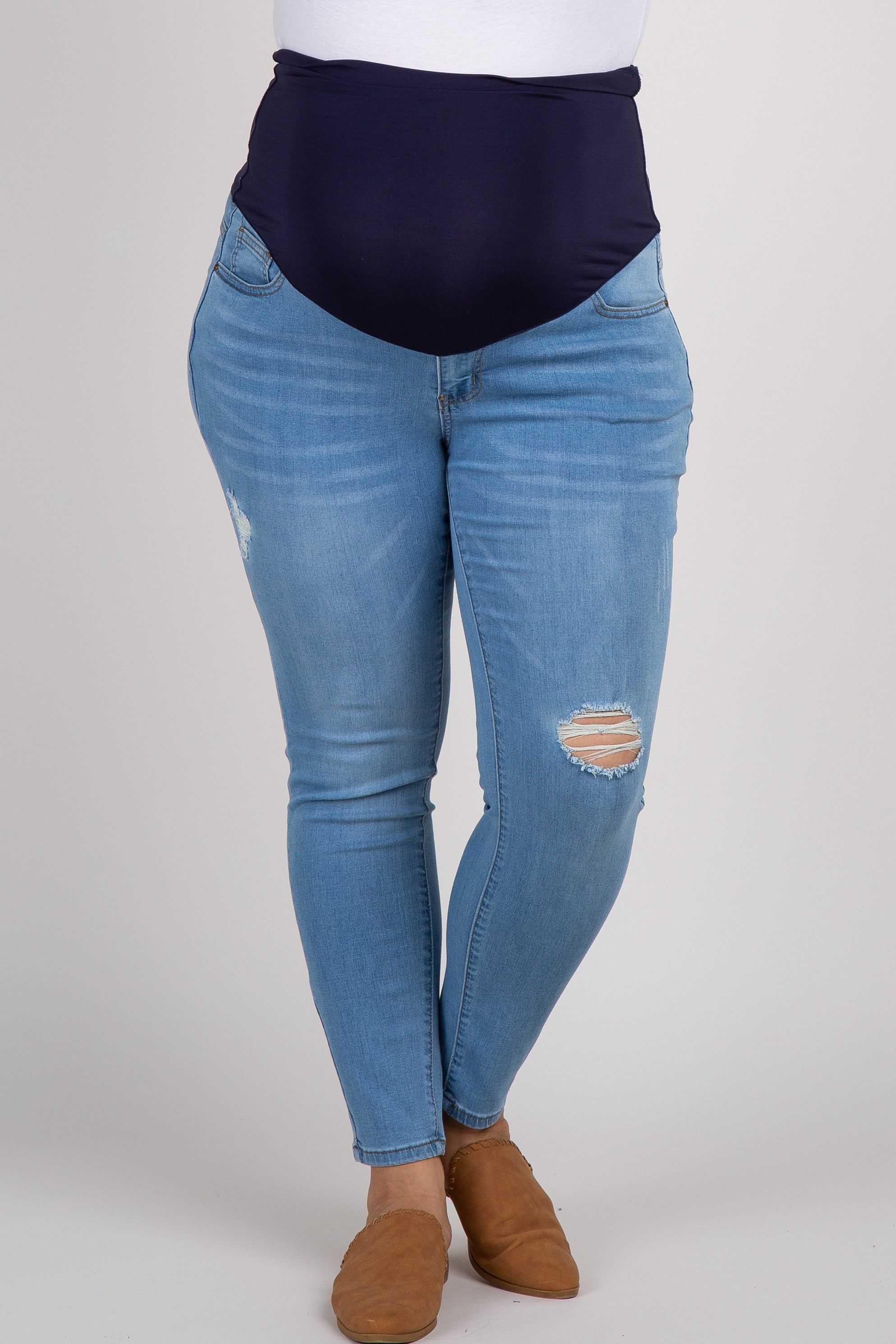 PinkBlush Blue Distressed Maternity Plus Jeans sold by Pinkblush product image thumbnail 3