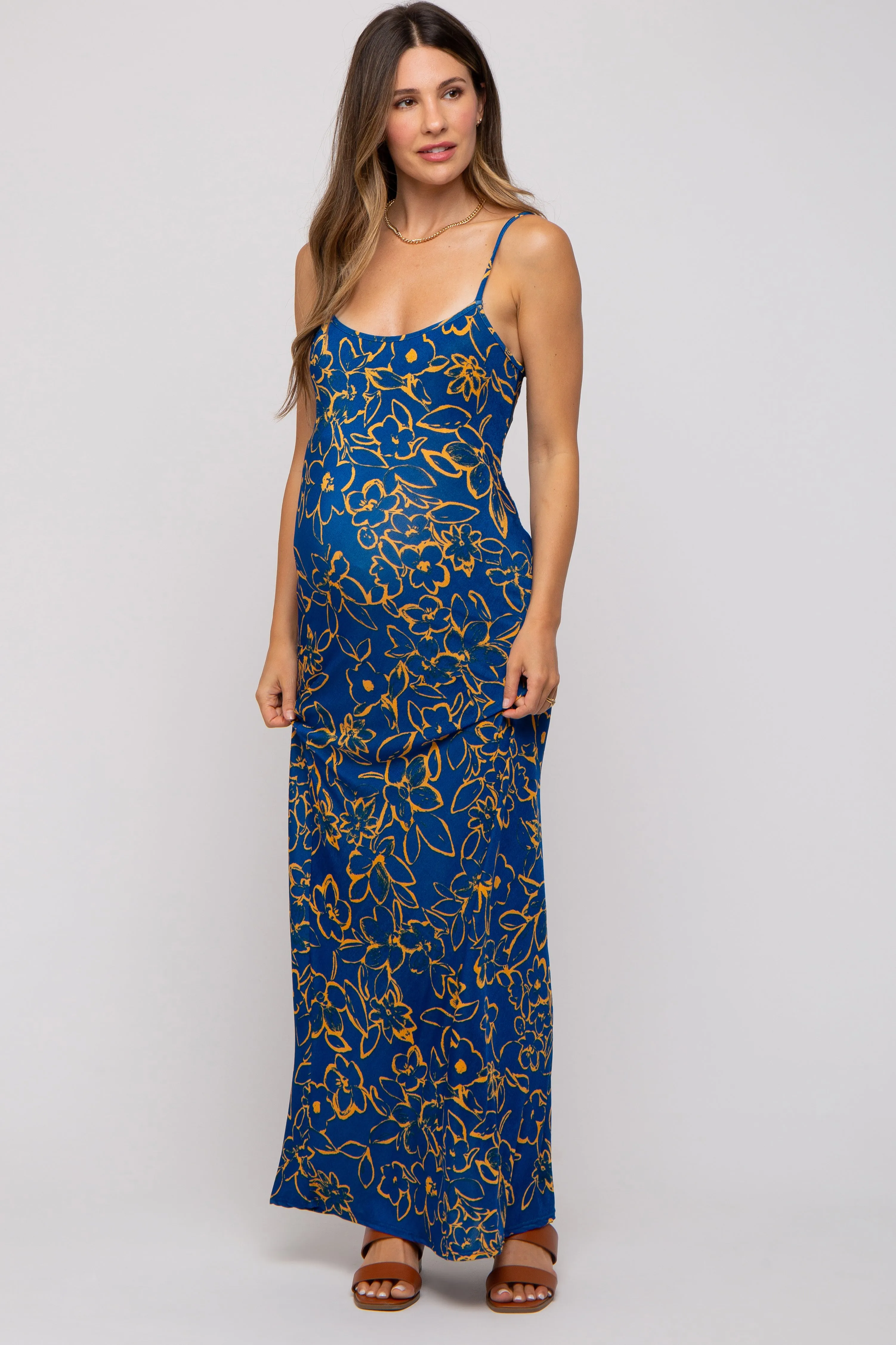 Royal Blue Floral Maternity Maxi Dress sold by Pinkblush product image thumbnail 4