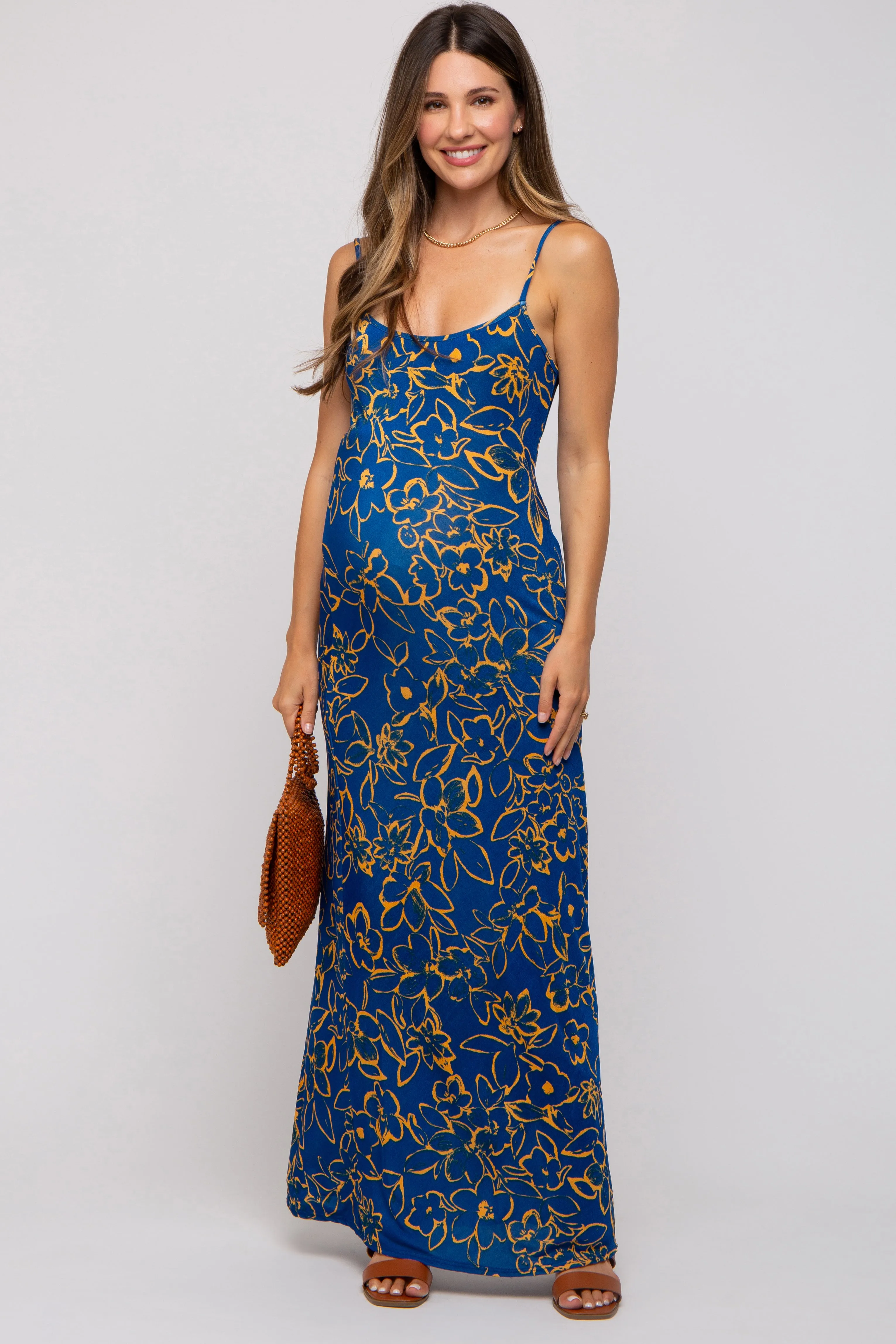 Royal Blue Floral Maternity Maxi Dress sold by Pinkblush