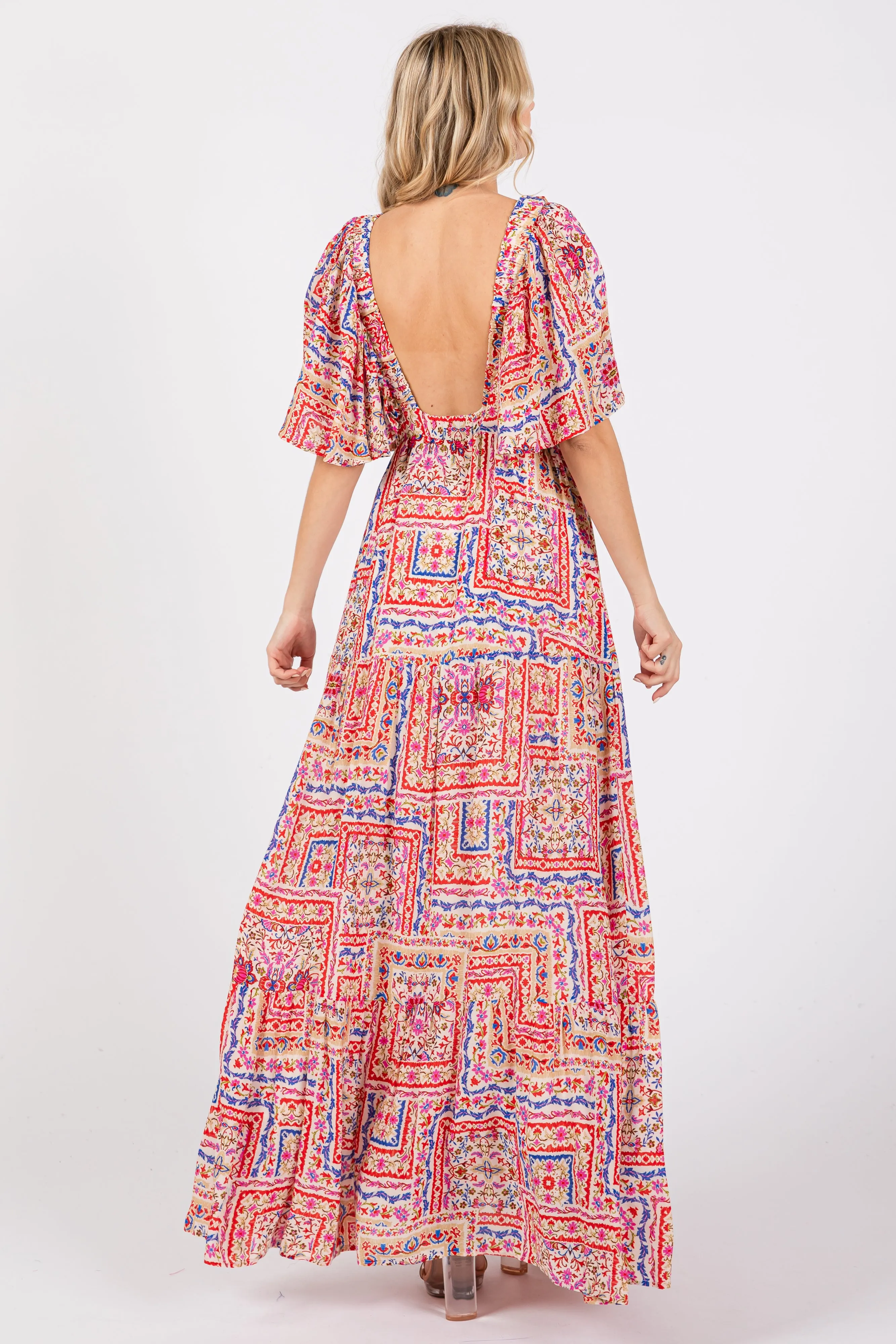 Multicolor Floral Deep V-Neck Tiered Maxi Dress sold by Pinkblush product image thumbnail 3