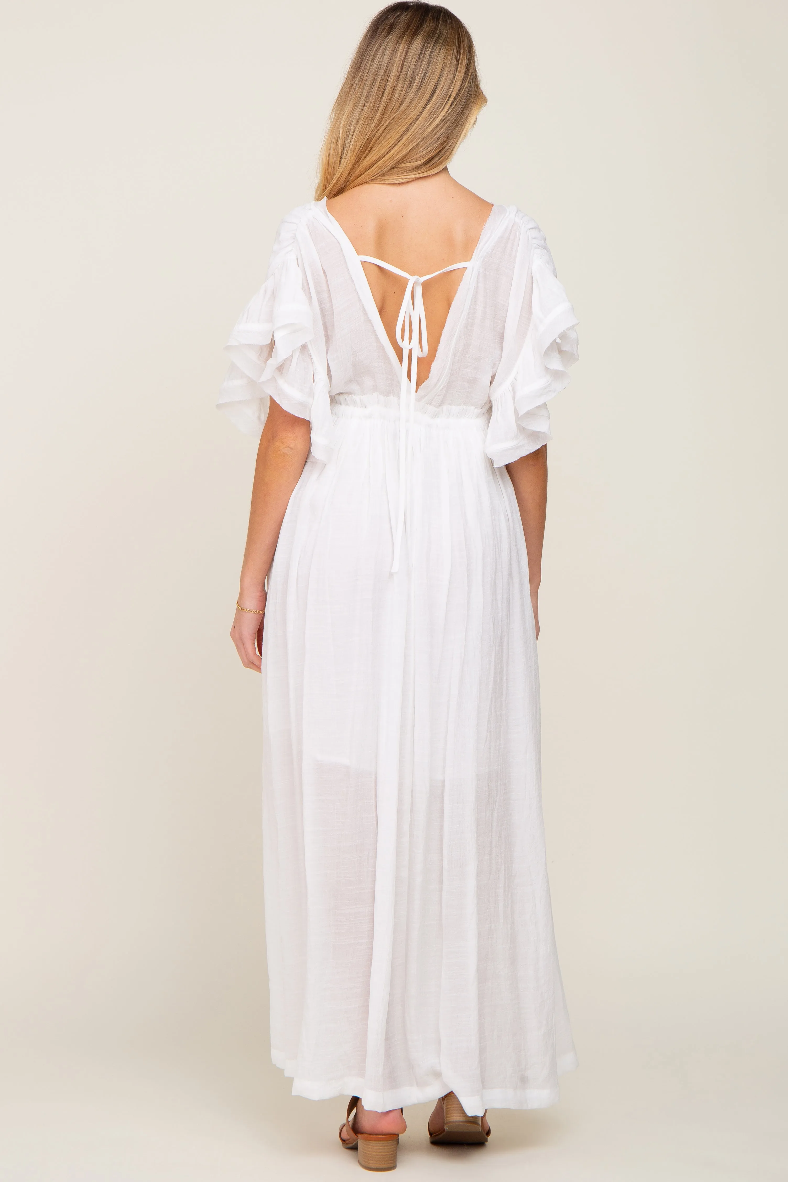 Ivory Deep V-Neck Button Down Maternity Maxi Dress sold by Pinkblush product image thumbnail 3