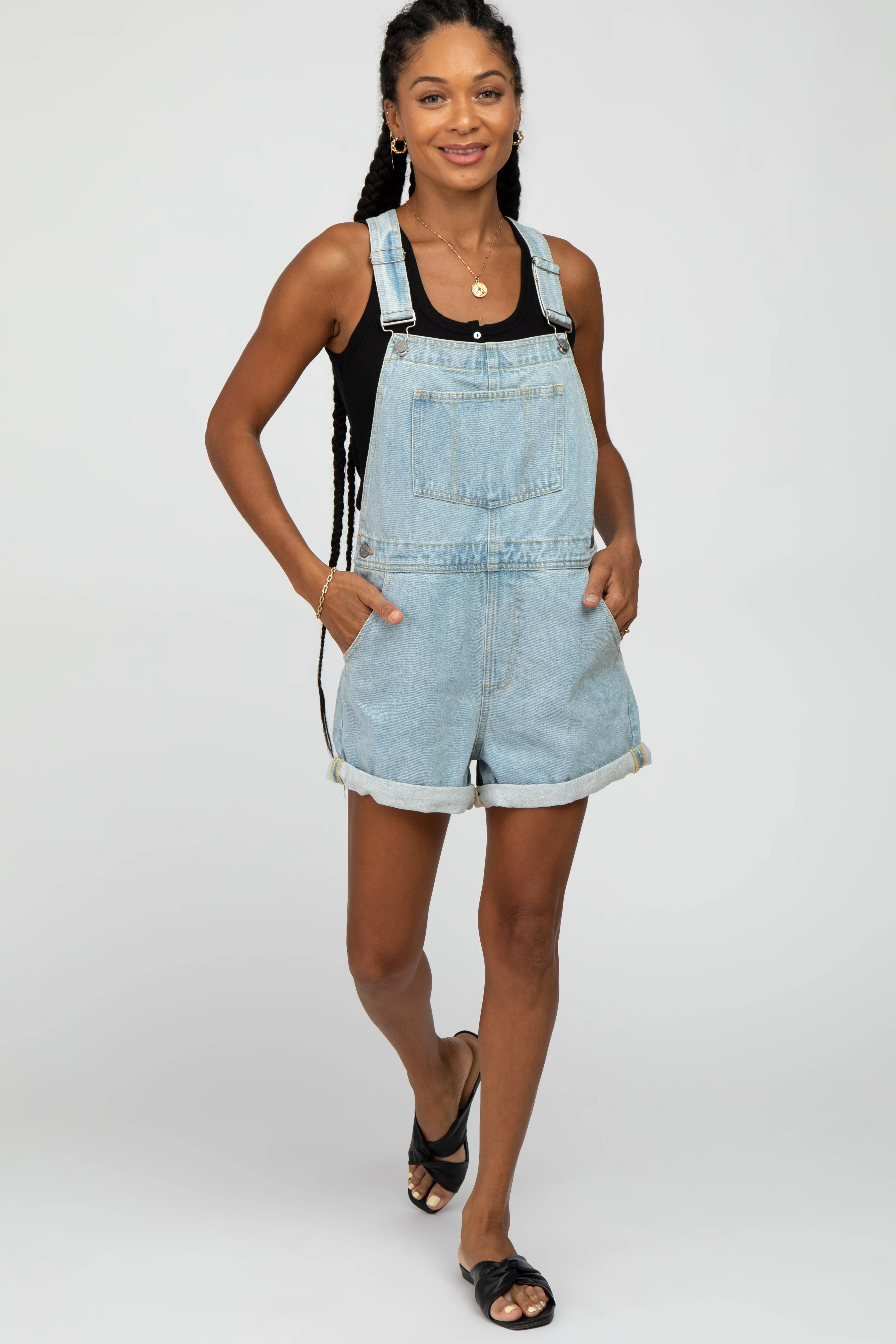 Light Blue Denim Short Overalls sold by Pinkblush product image thumbnail 2