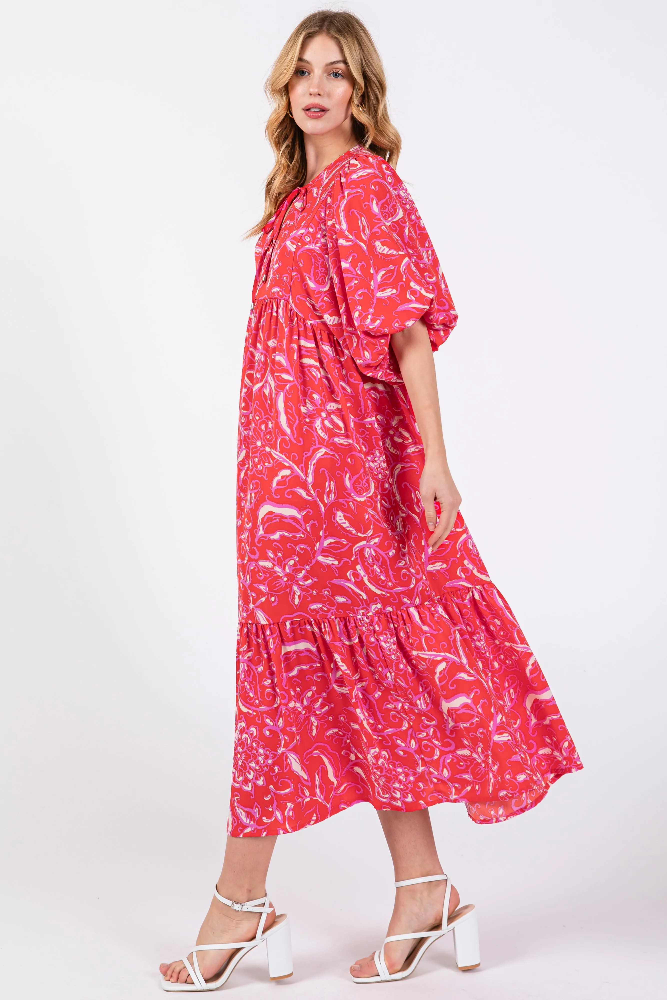 Red Floral Tiered Midi Dress sold by Pinkblush product image thumbnail 2
