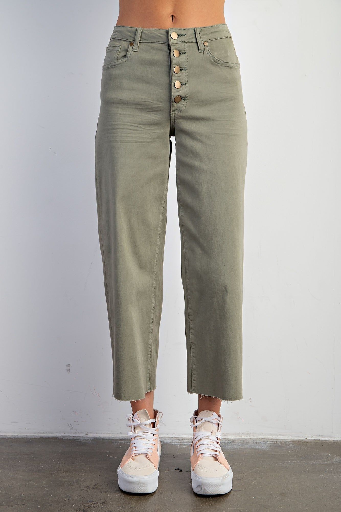 Faded Olive Wide Leg Twill Trousers sold by Pinkblush product image thumbnail 2